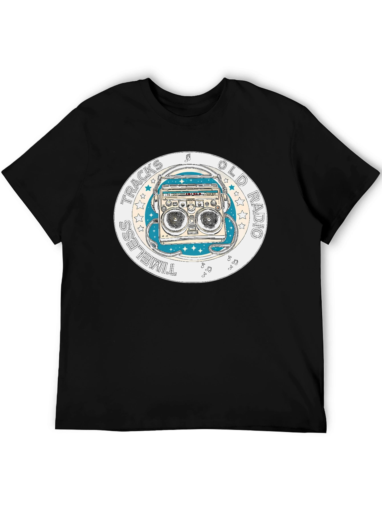 Timeless Tracks Old Radio Black Graphic T-Shirt
