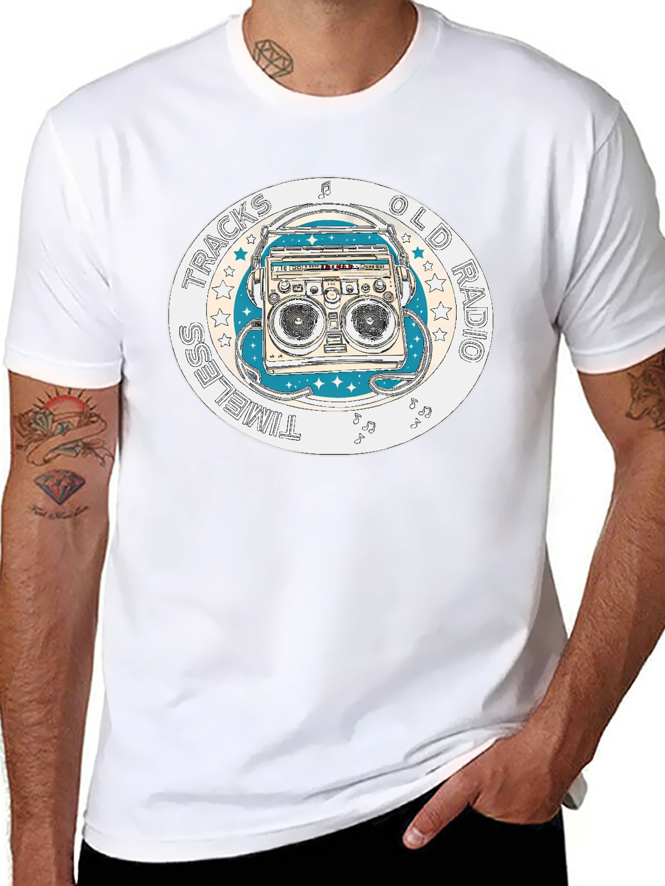 Timeless Tracks Old Radio Black Graphic T-Shirt