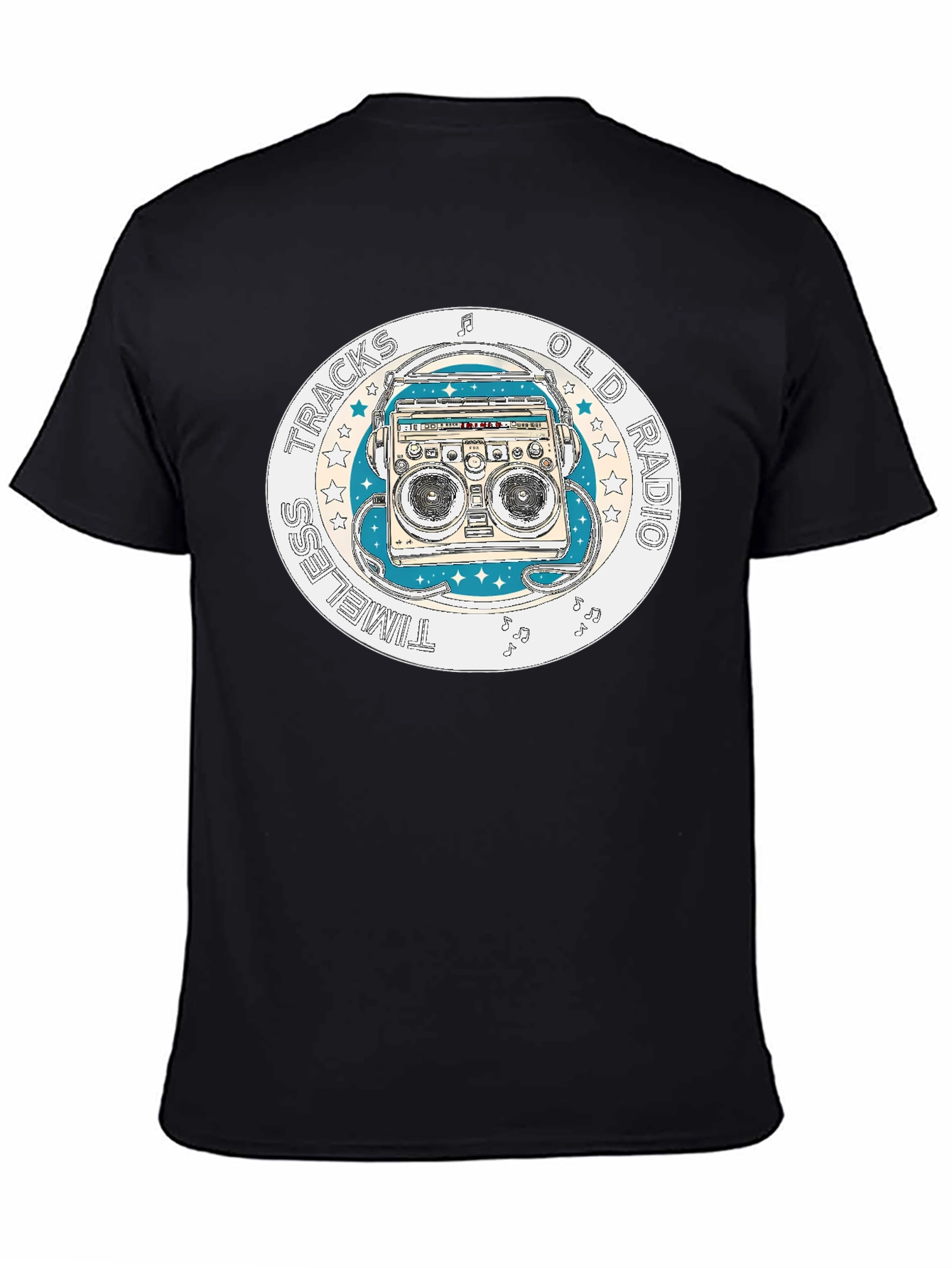 Timeless Tracks Old Radio Black Graphic T-Shirt