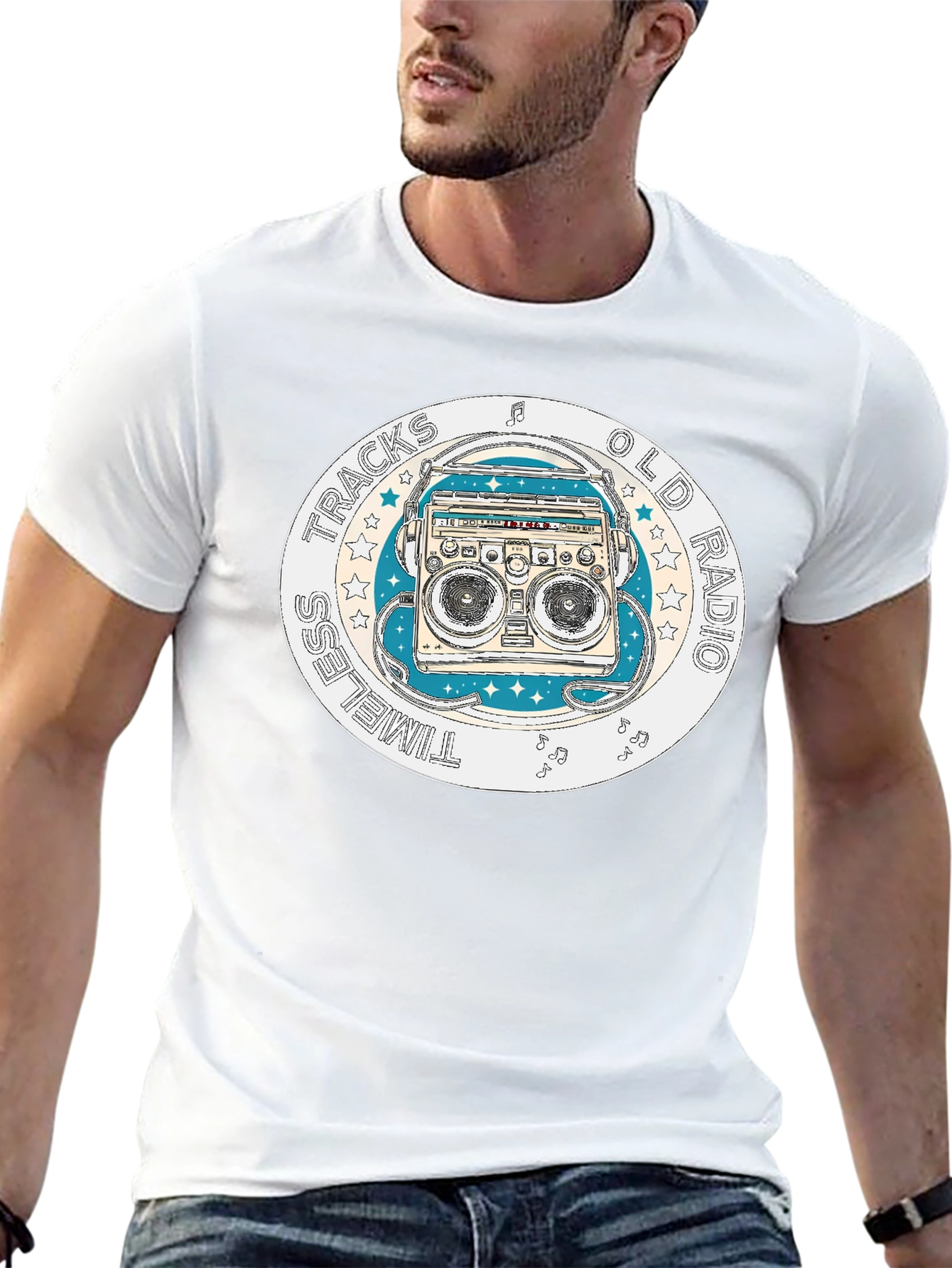 Timeless Tracks Old Radio Black Graphic T-Shirt