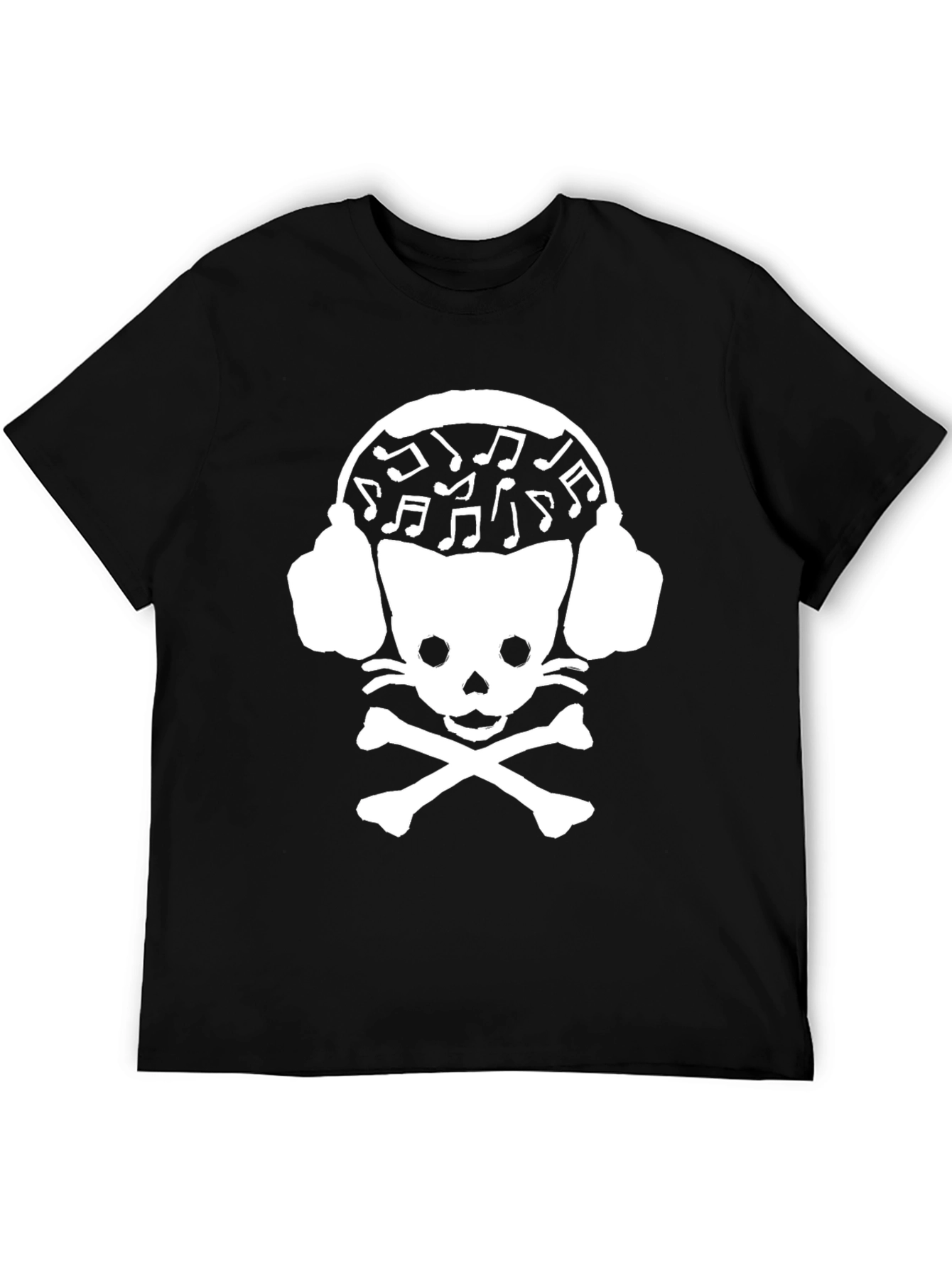 Skull Cat DJ Graphic Tee - Black Cotton T-Shirt