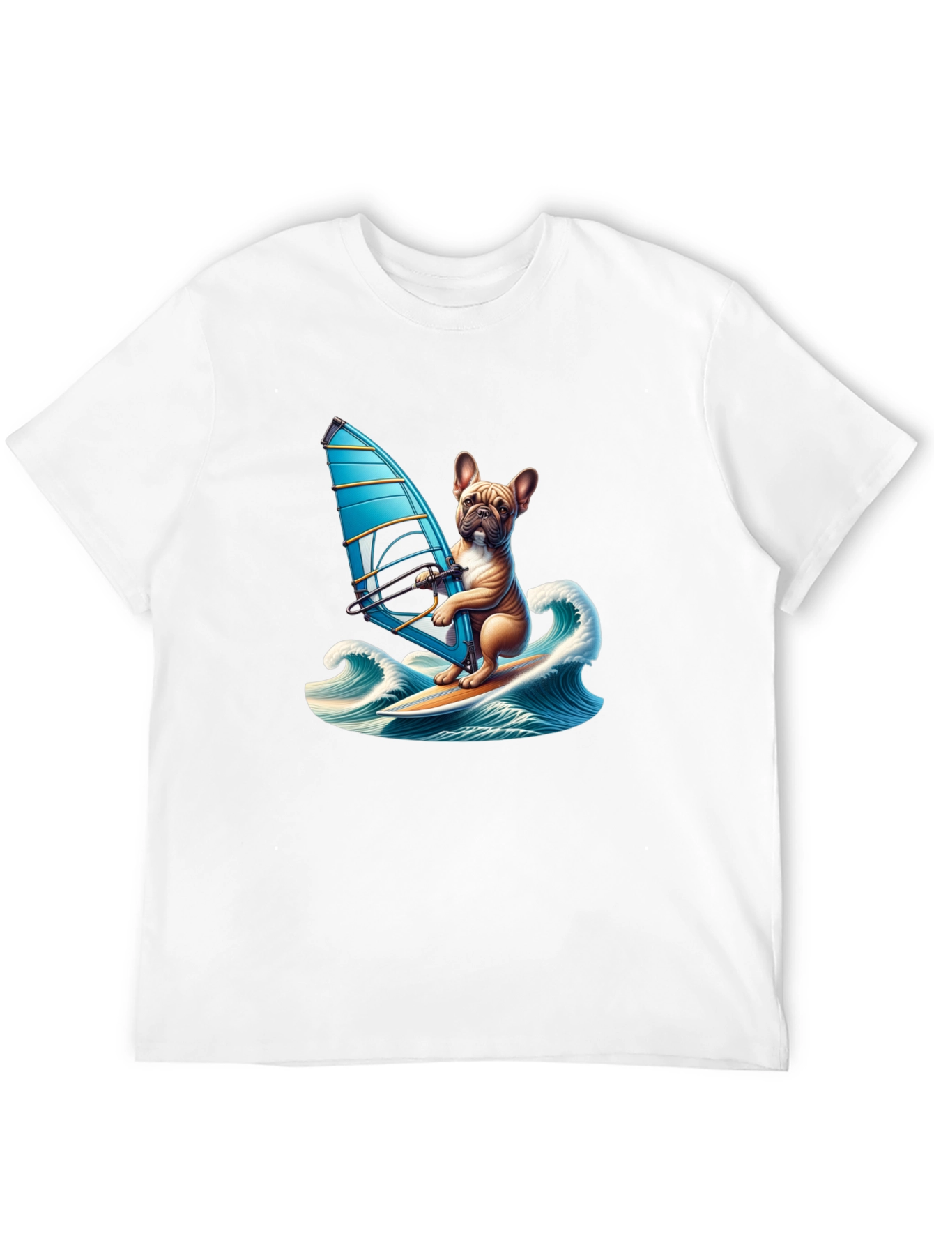 Dog Windsurfing T-Shirt - Cute Bulldog Tee
