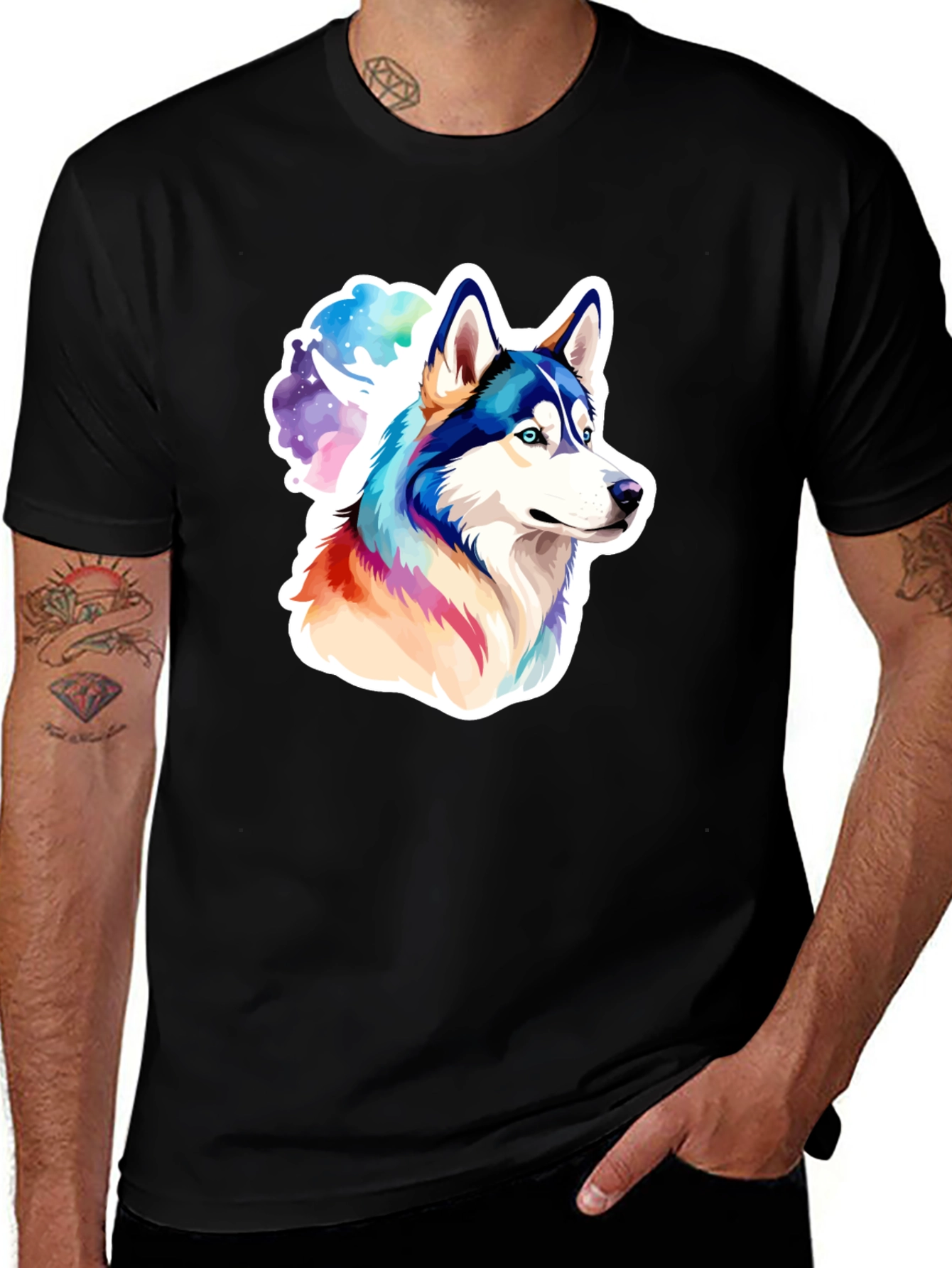 Husky Dog Graphic Black T-Shirt