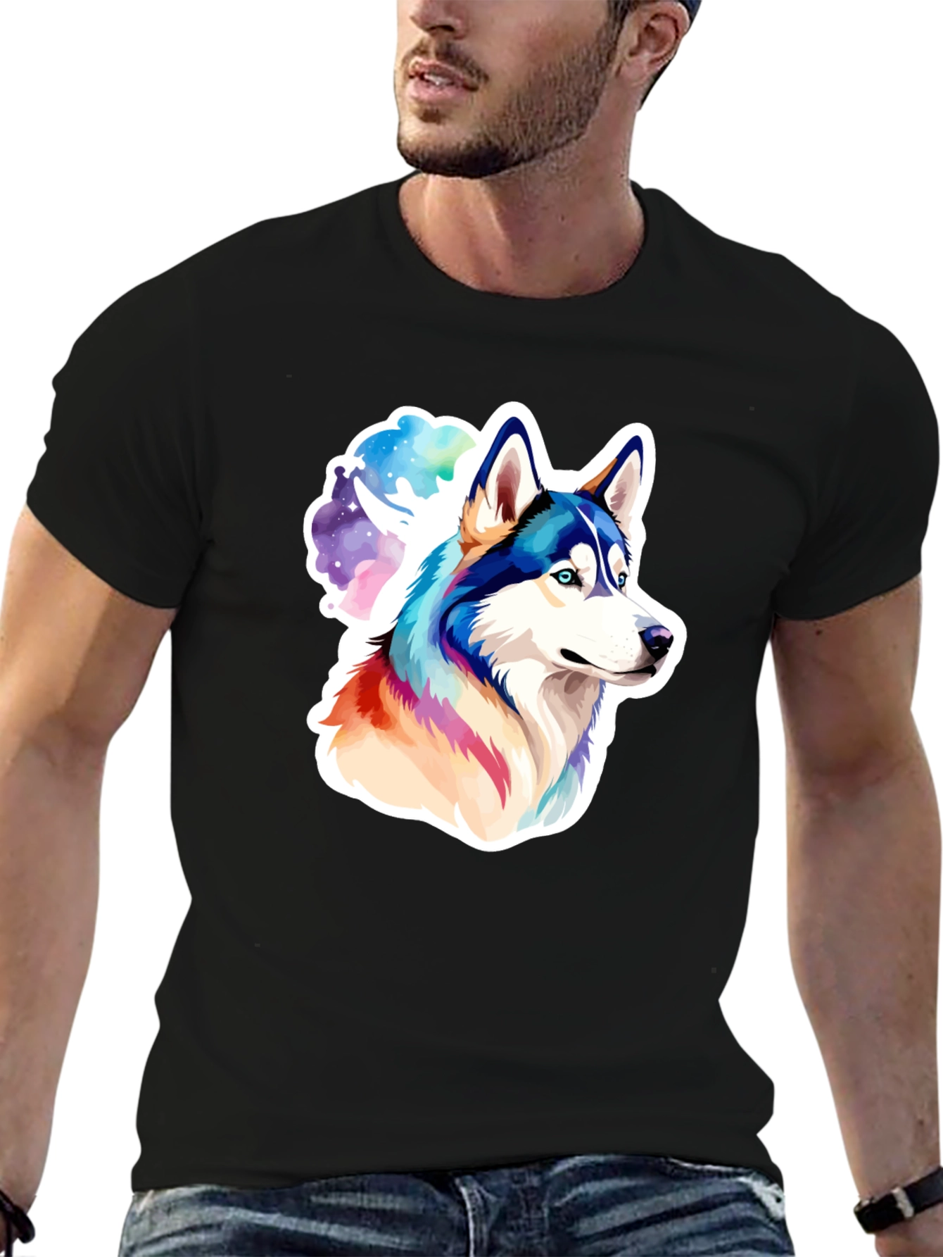 Husky Dog Graphic Black T-Shirt