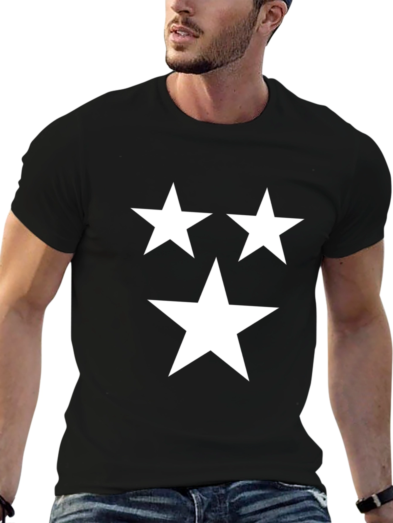 Black T-Shirt with Three White Stars