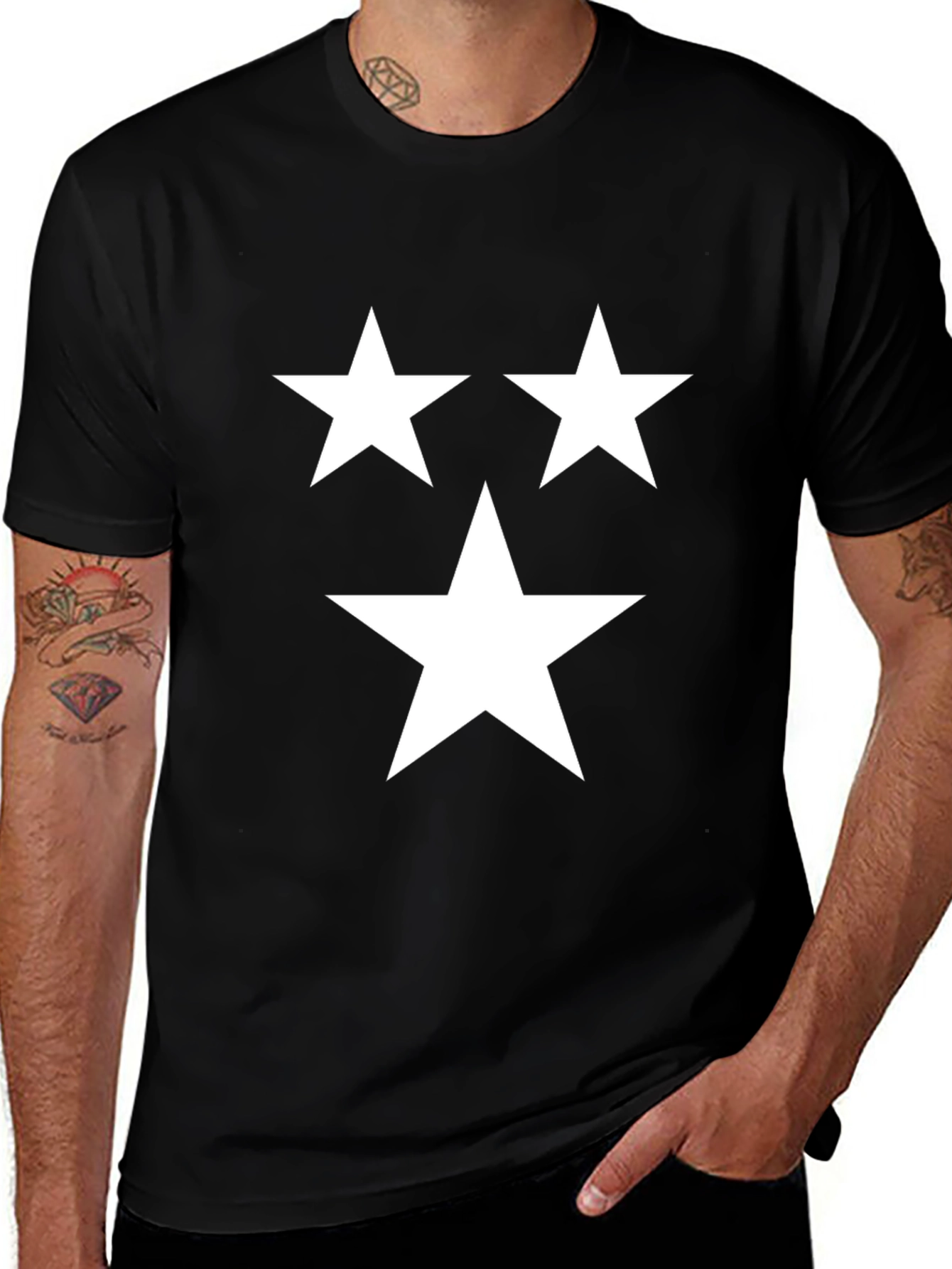 Black T-Shirt with Three White Stars