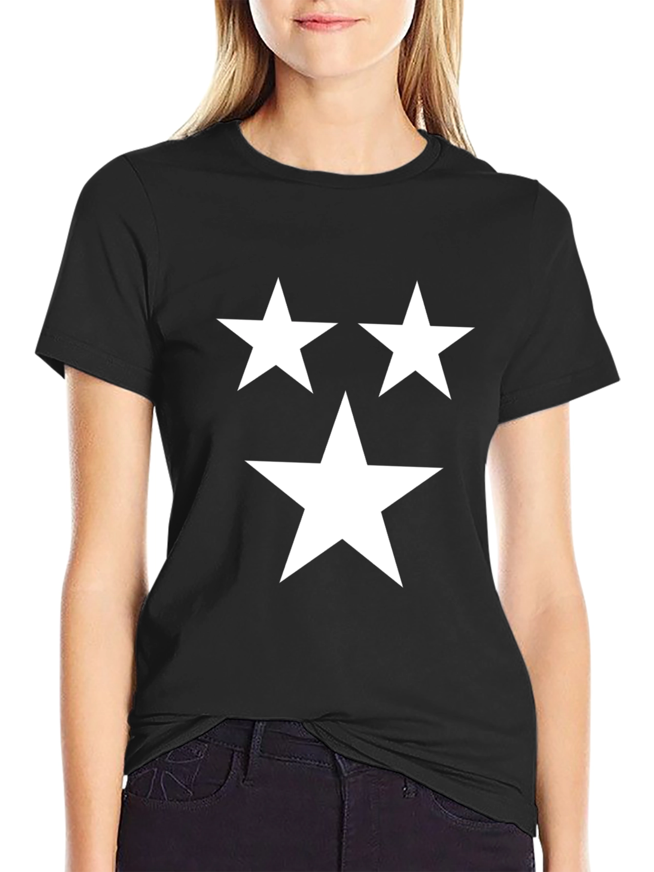 Black T-Shirt with Three White Stars