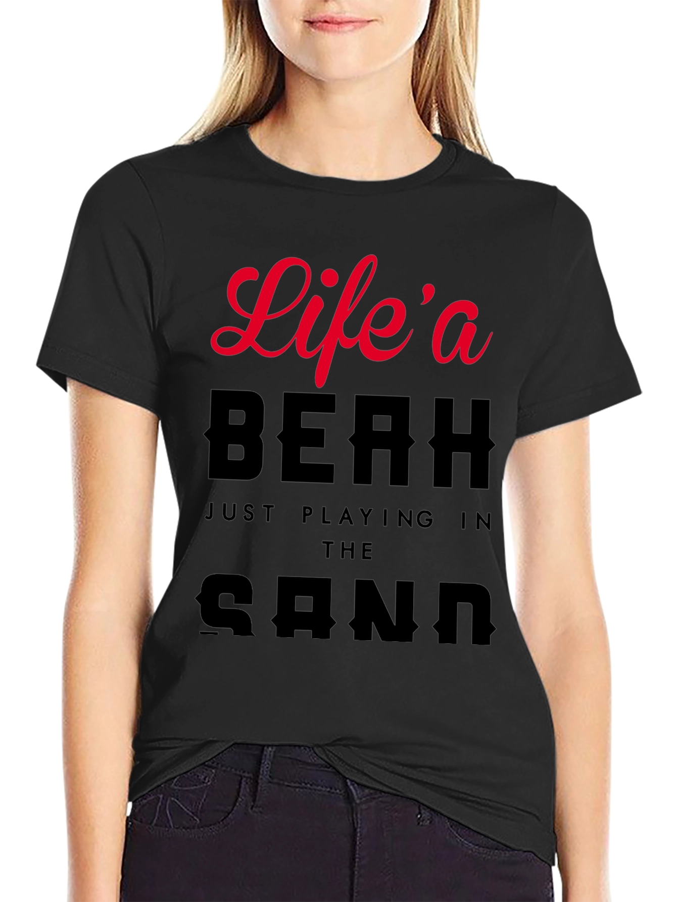 Lifes a Beach Graphic Mens Black T-Shirt