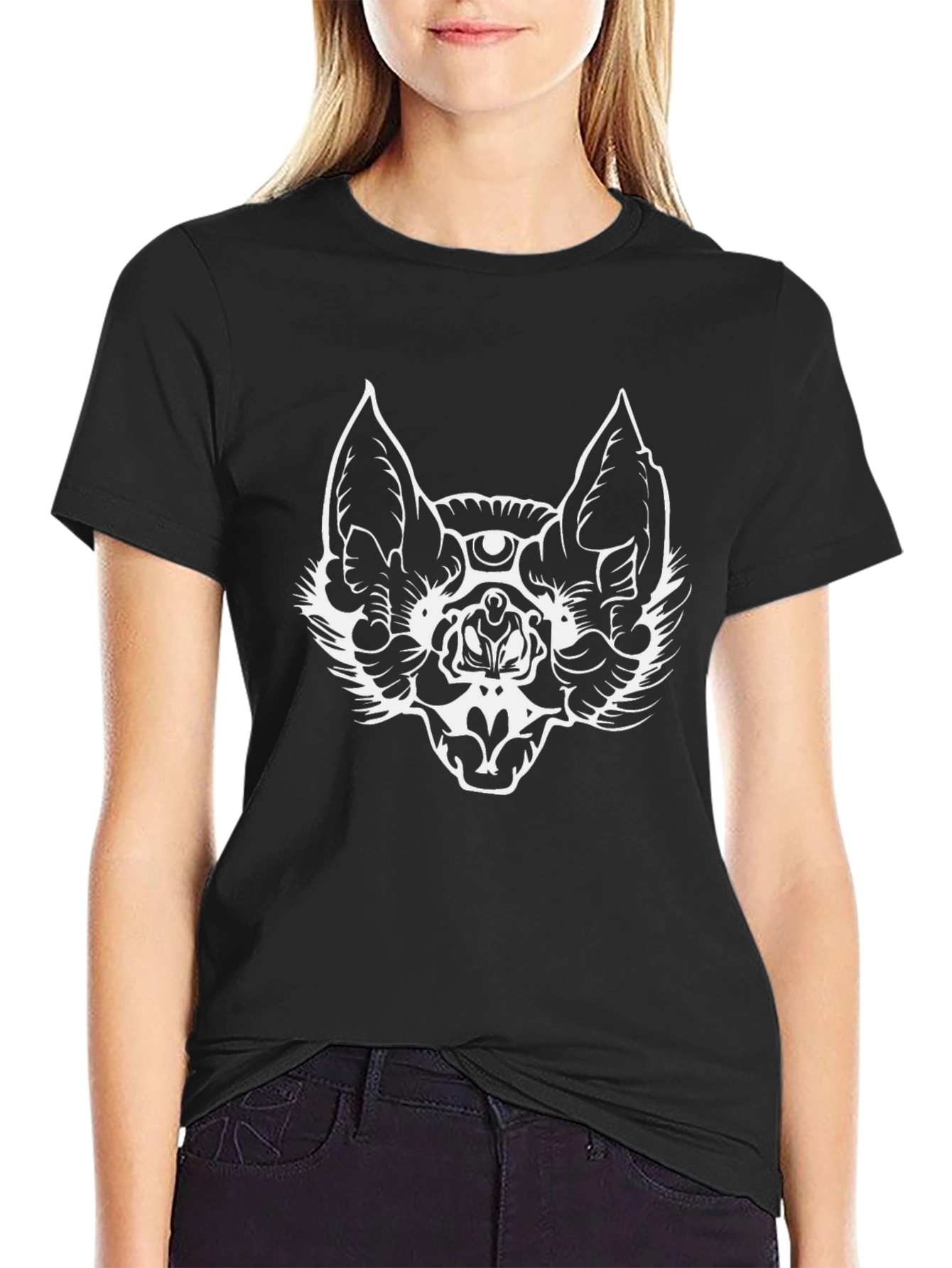 Mystic Bat Graphic Tee - Black Cotton T-Shirt