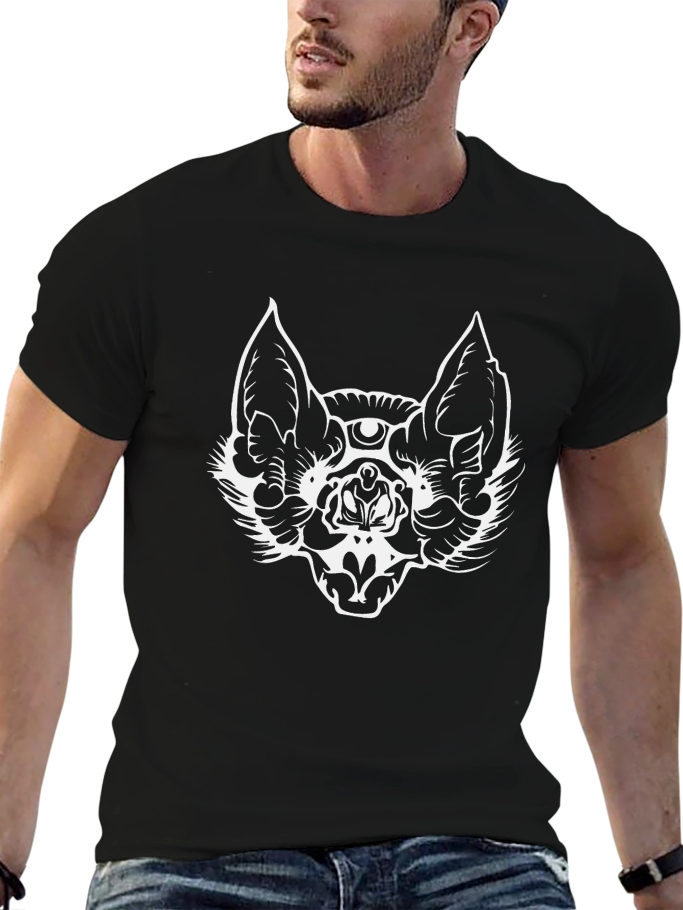Mystic Bat Graphic Tee - Black Cotton T-Shirt