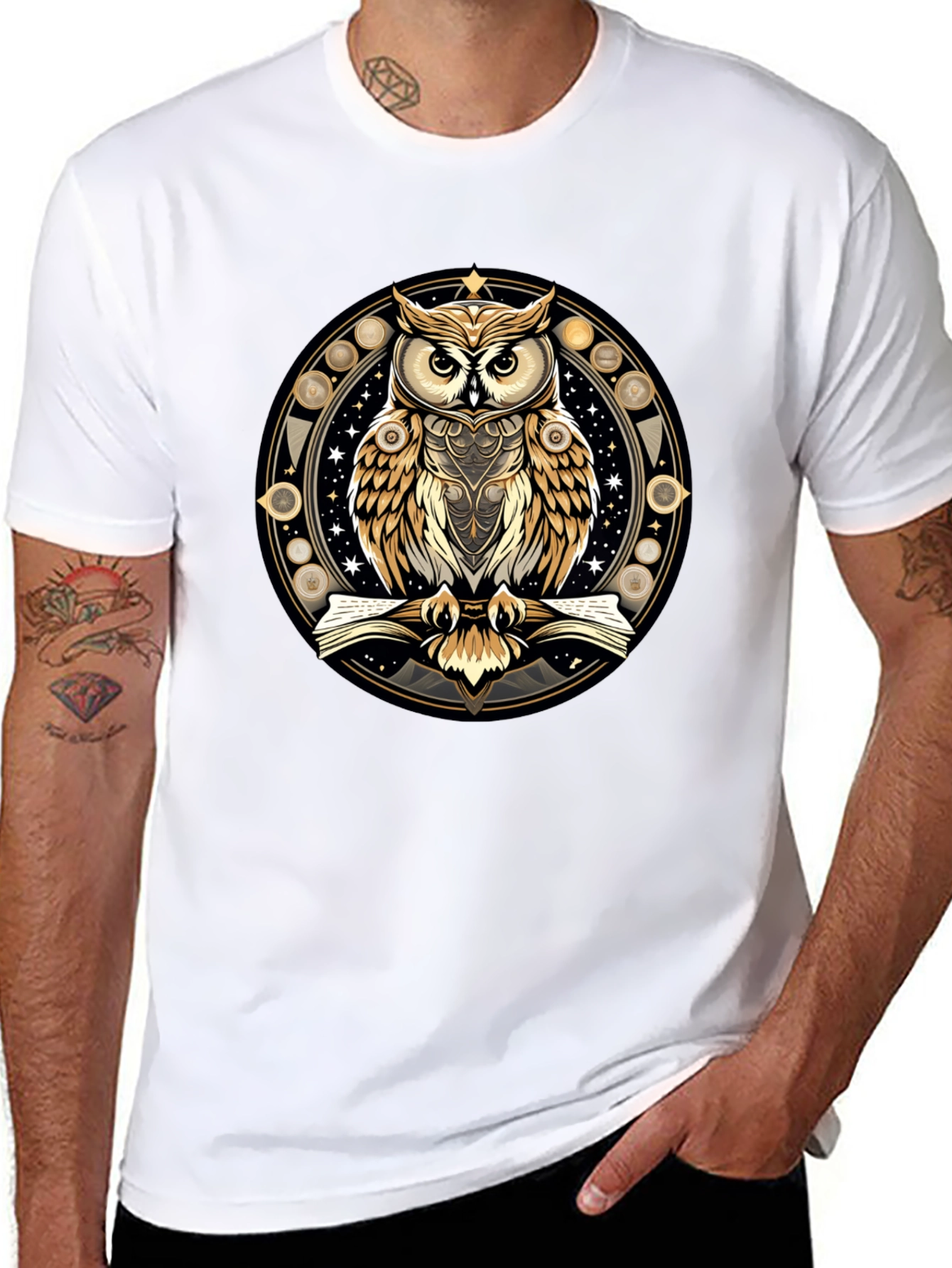 Mystic Owl Graphic Tee - Stylish Unisex Black T-Shirt