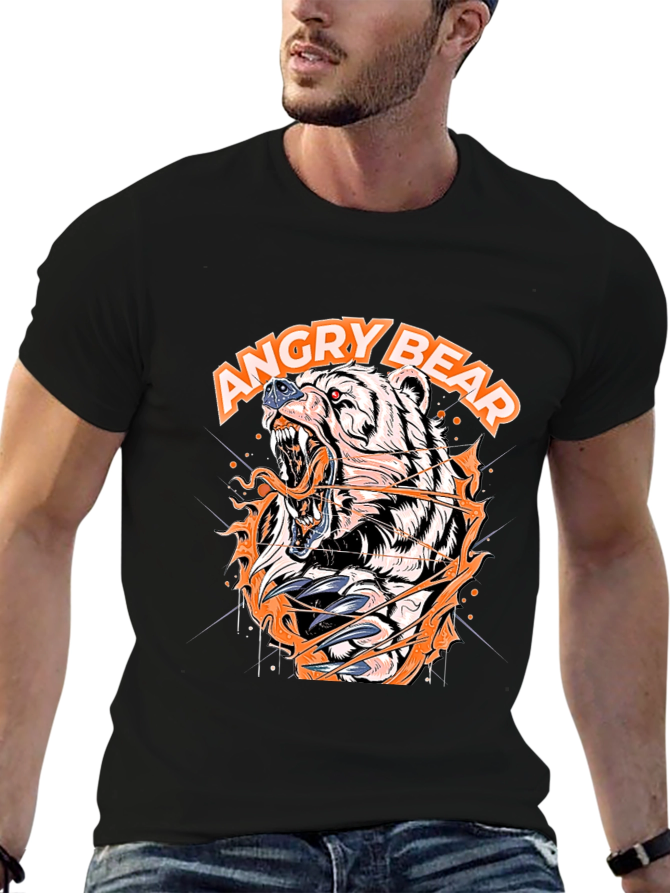 Angry Bear Graphic Black T-Shirt