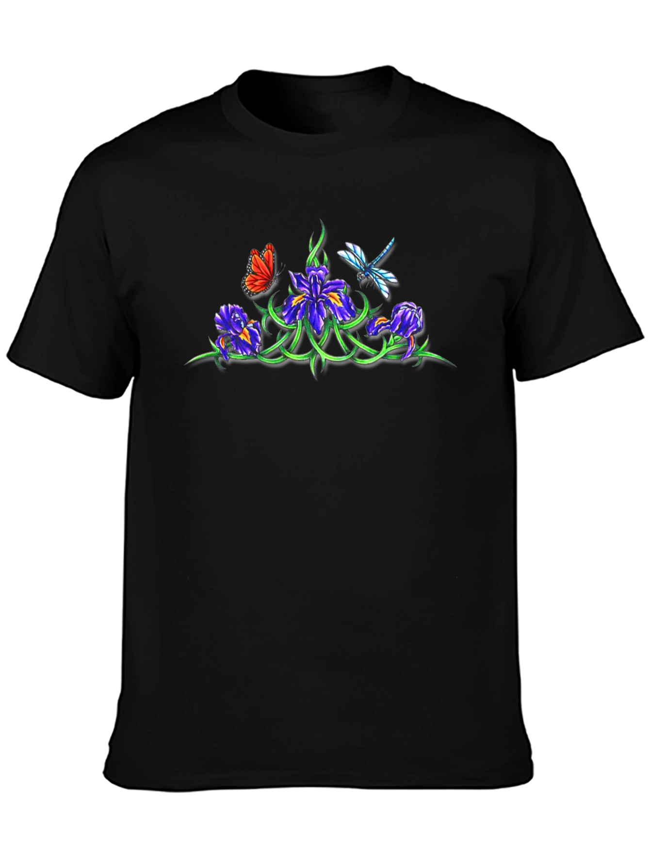 Floral & Insect Graphic Black T-Shirt