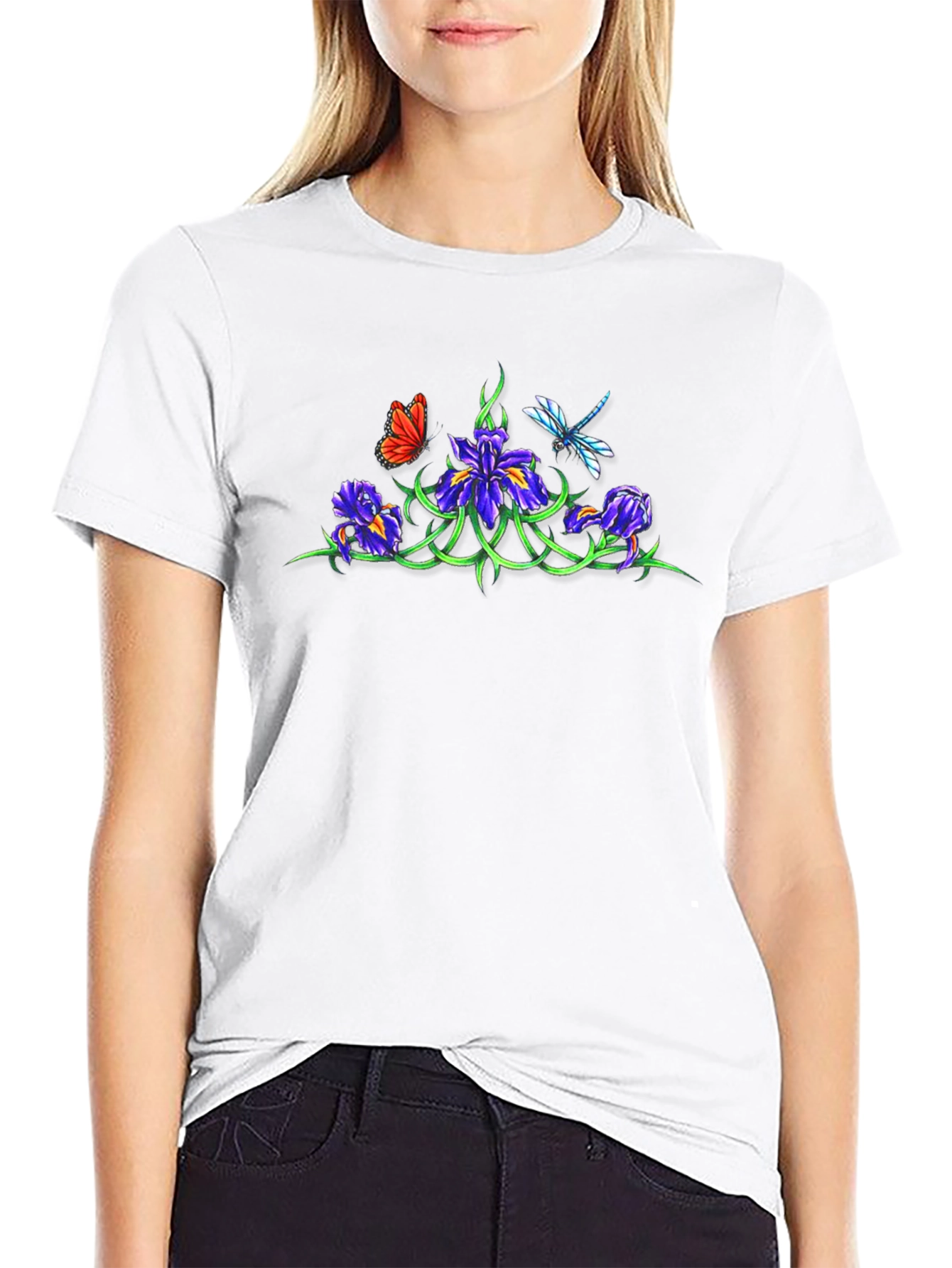 Floral & Insect Graphic Black T-Shirt