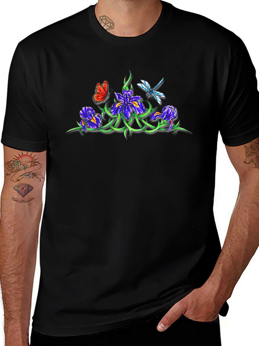 Floral & Insect Graphic Black T-Shirt