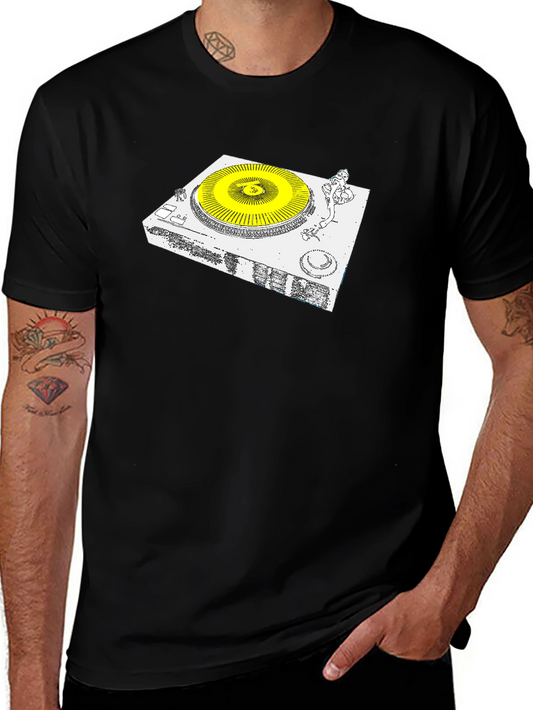 DJ Turntable Graphic Tee - Black Cotton Blend