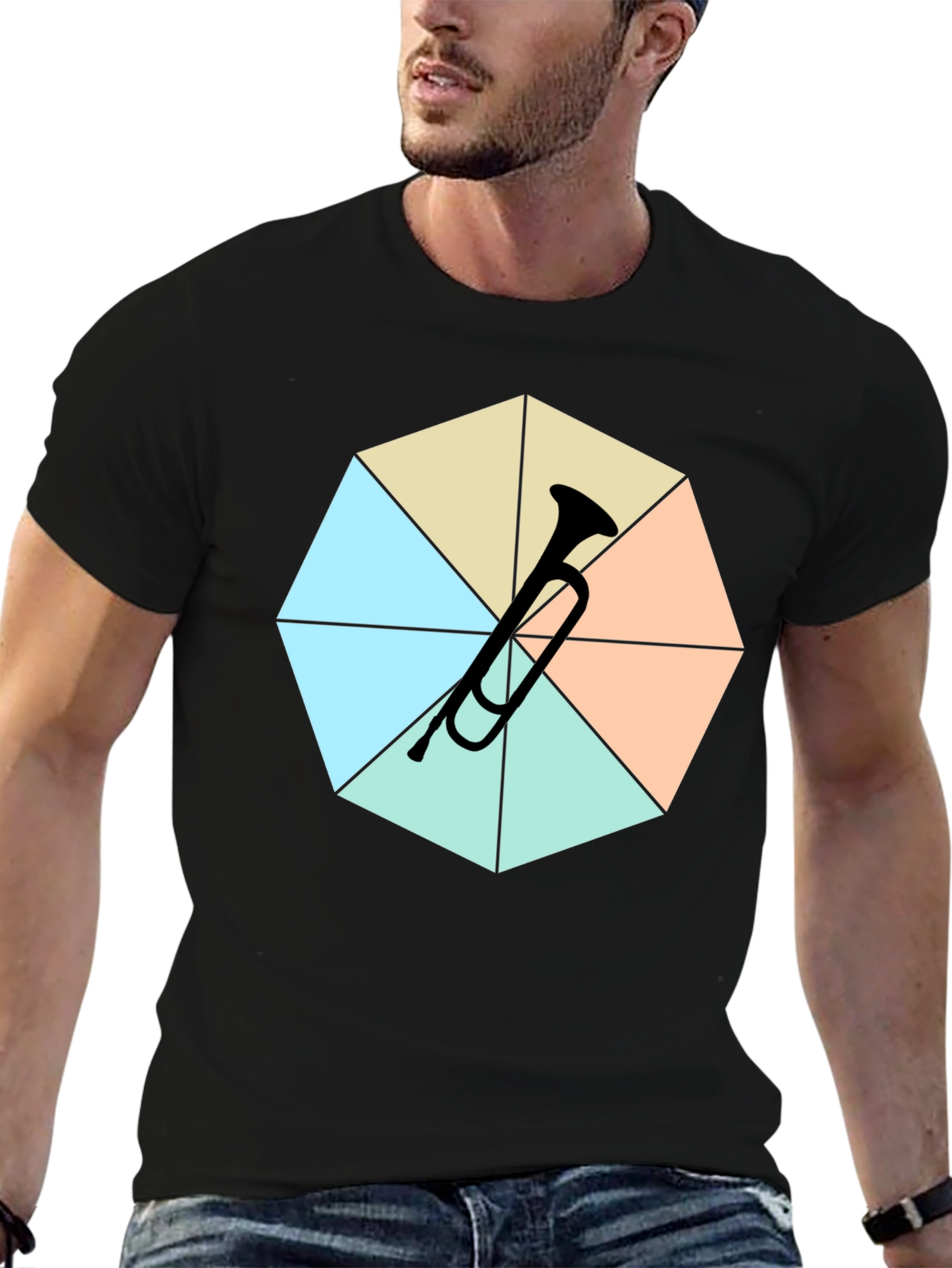 Geometric Trumpet Tee - Black