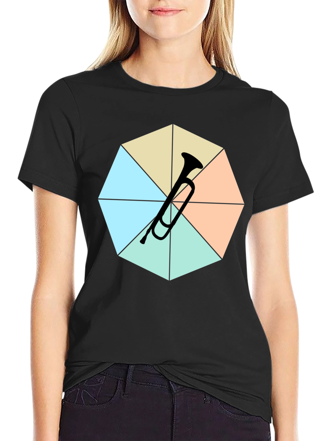 Geometric Trumpet Tee - Black
