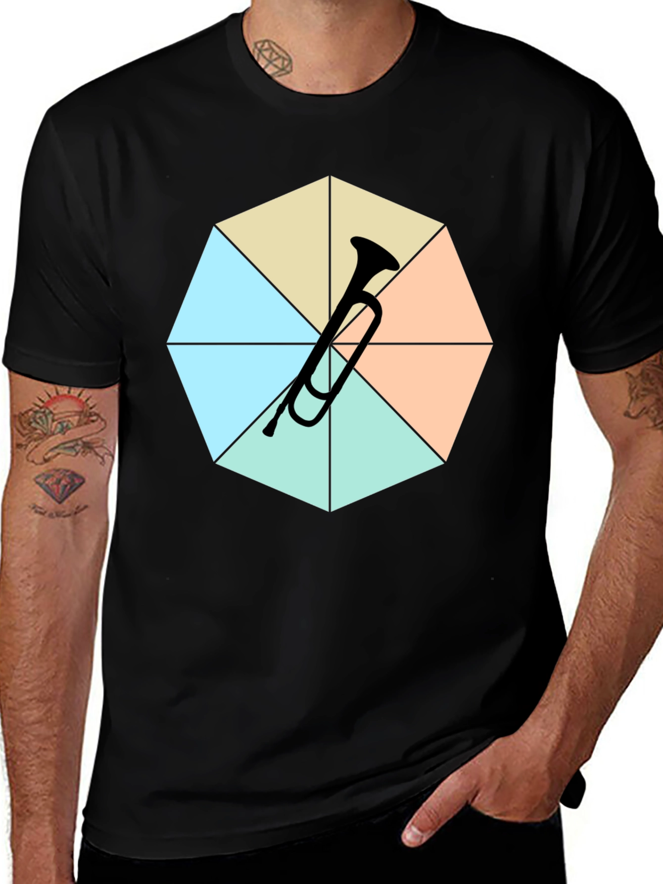 Geometric Trumpet Tee - Black