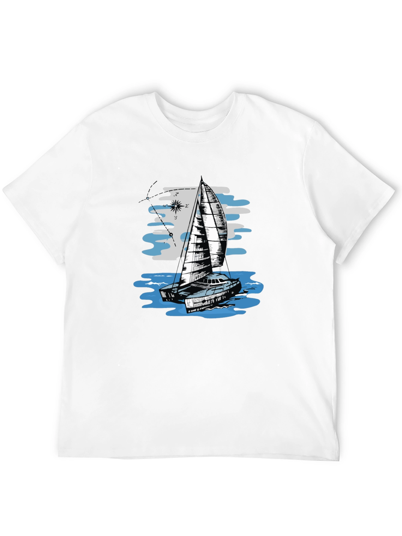 Sailing Boat Graphic Tee - Black Cotton T-Shirt