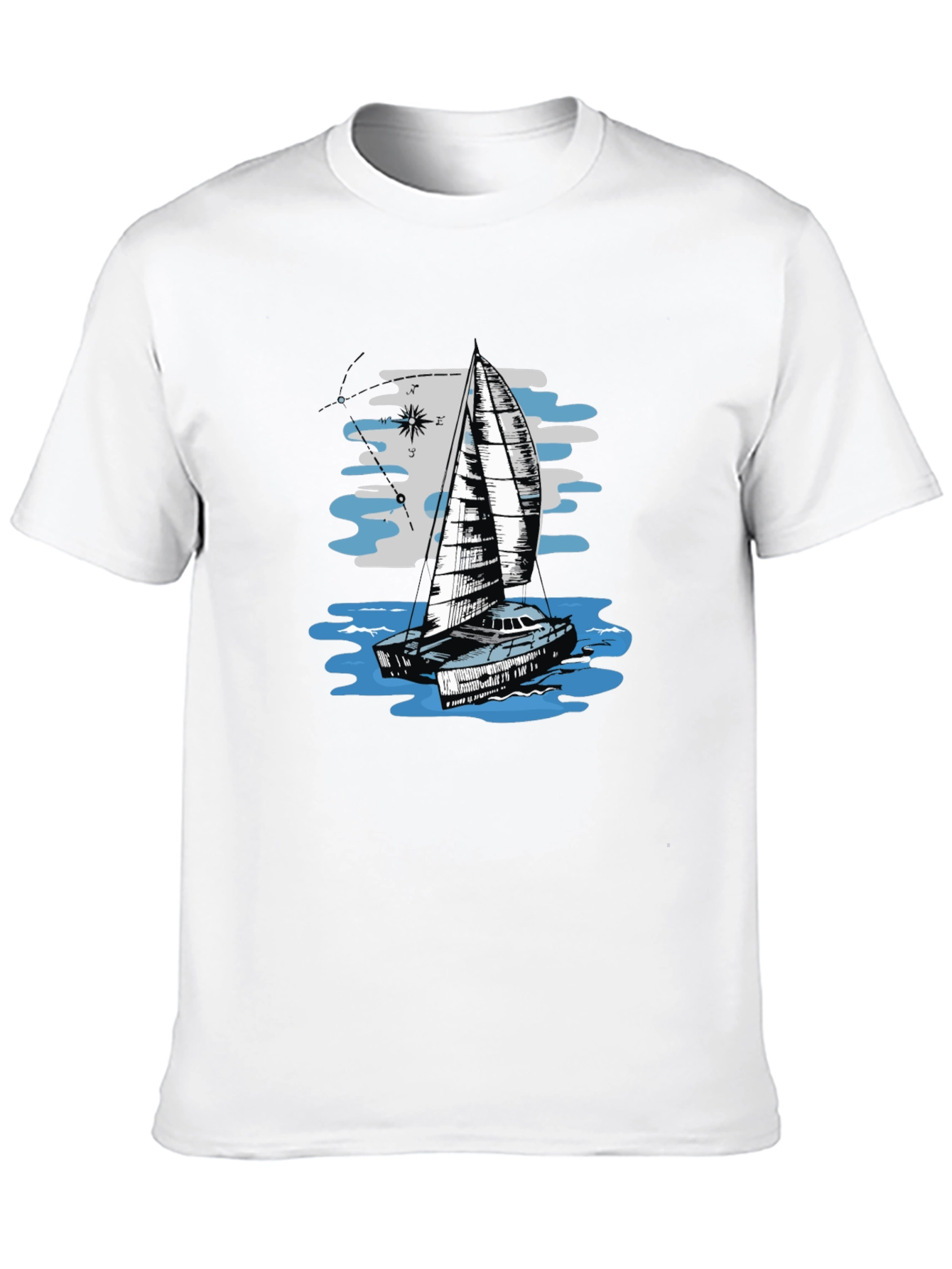 Sailing Boat Graphic Tee - Black Cotton T-Shirt
