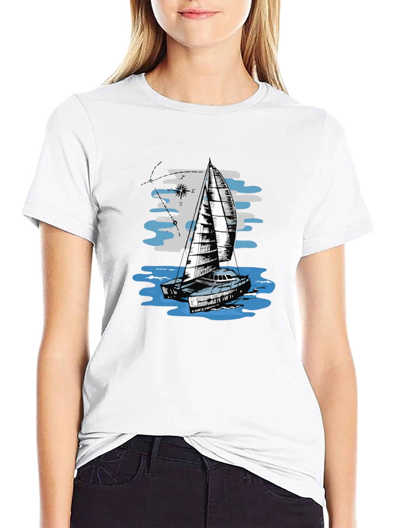 Sailing Boat Graphic Tee - Black Cotton T-Shirt