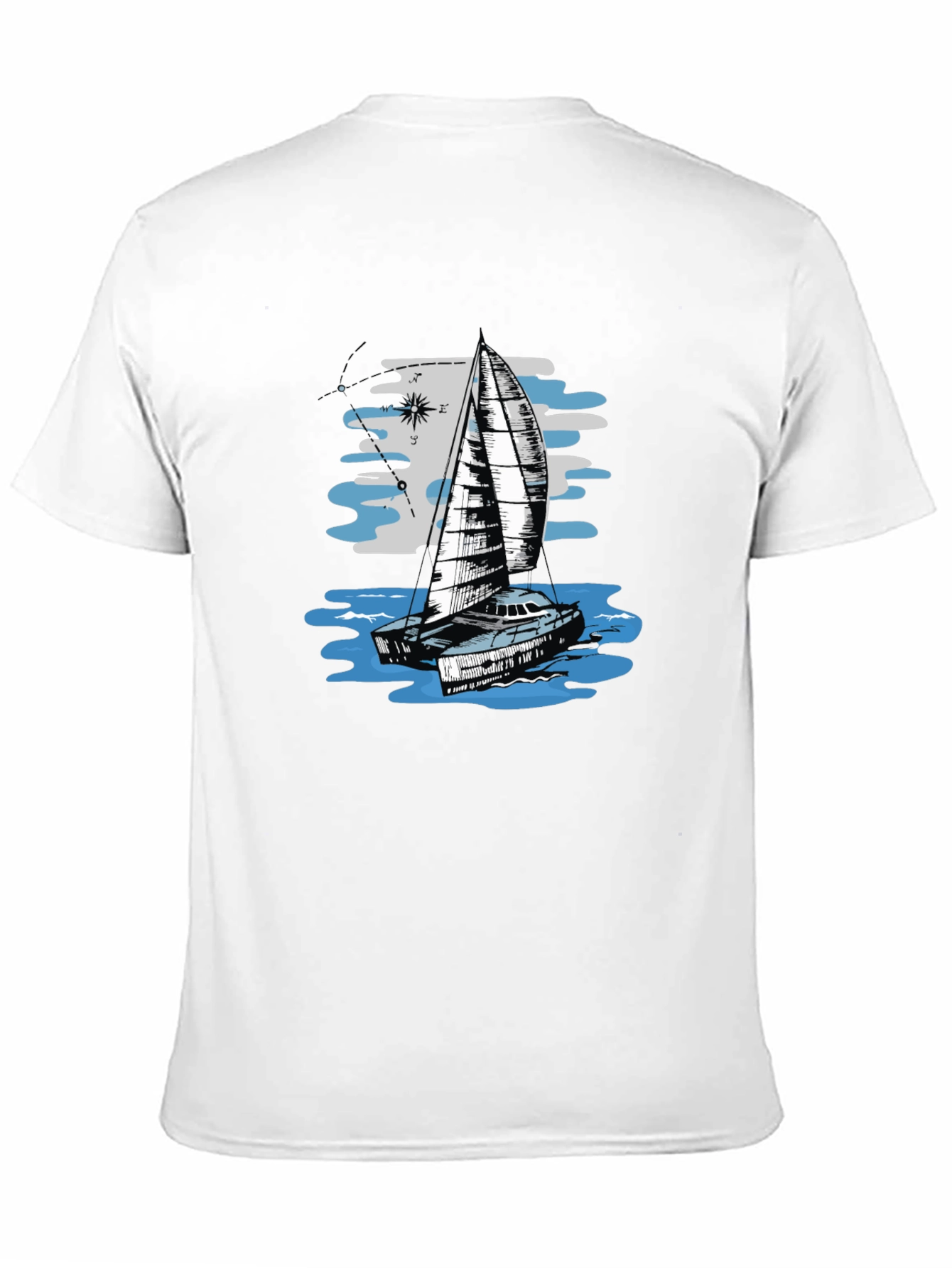 Sailing Boat Graphic Tee - Black Cotton T-Shirt