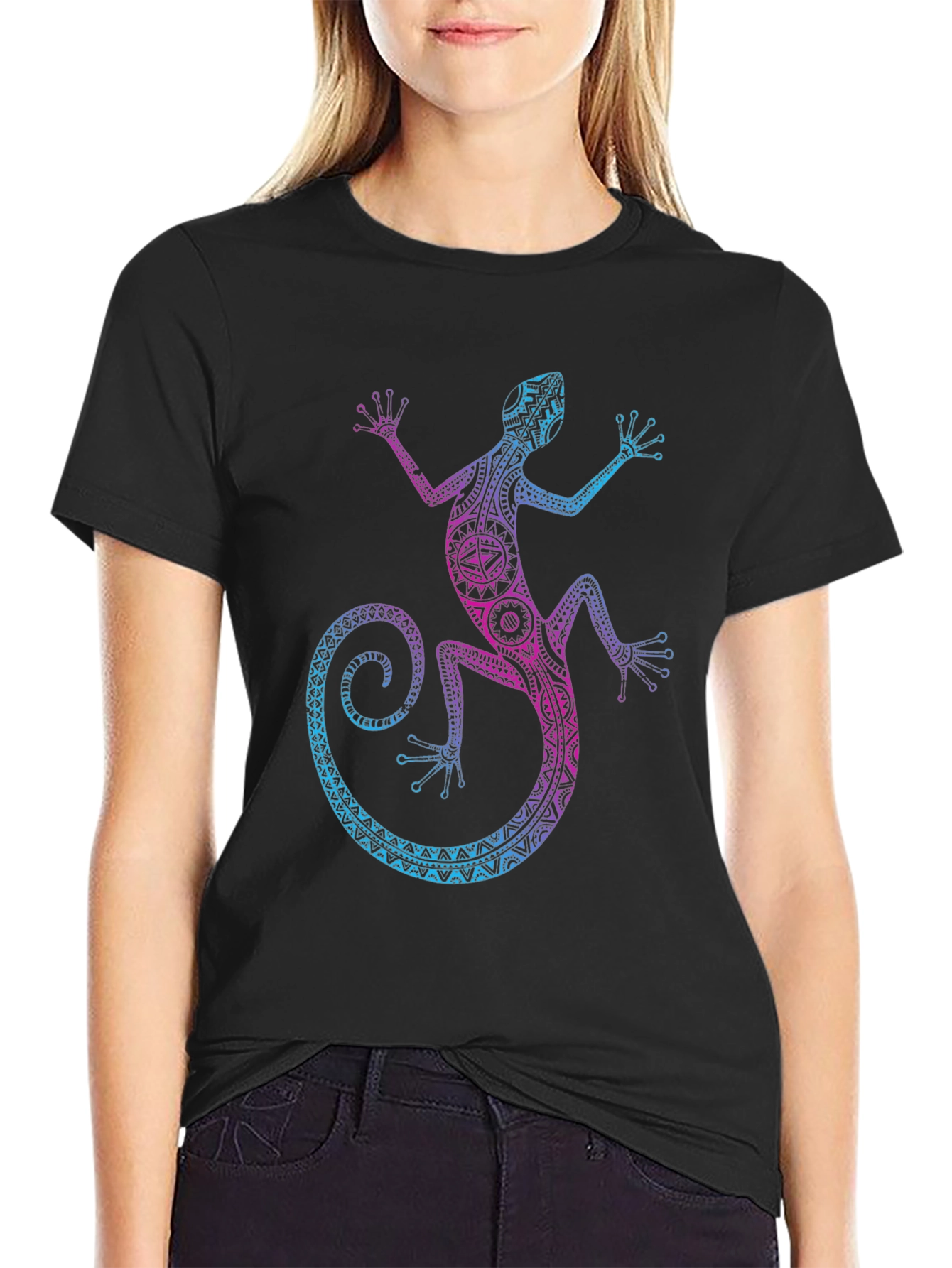 Lizard Graphic Tee - Tribal Gecko Design