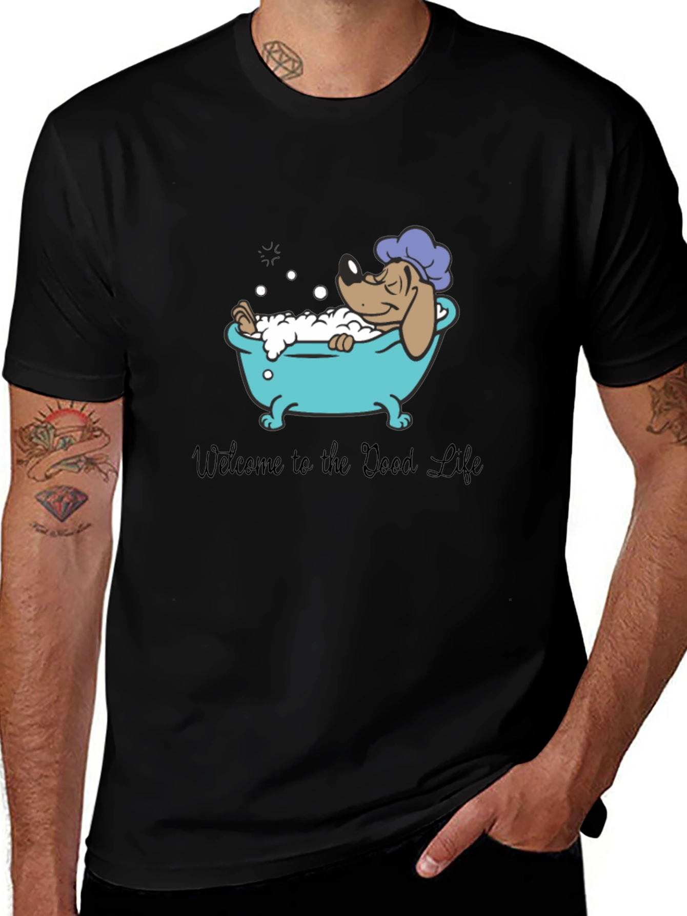 Relaxing Dog in Tub Graphic T-Shirt