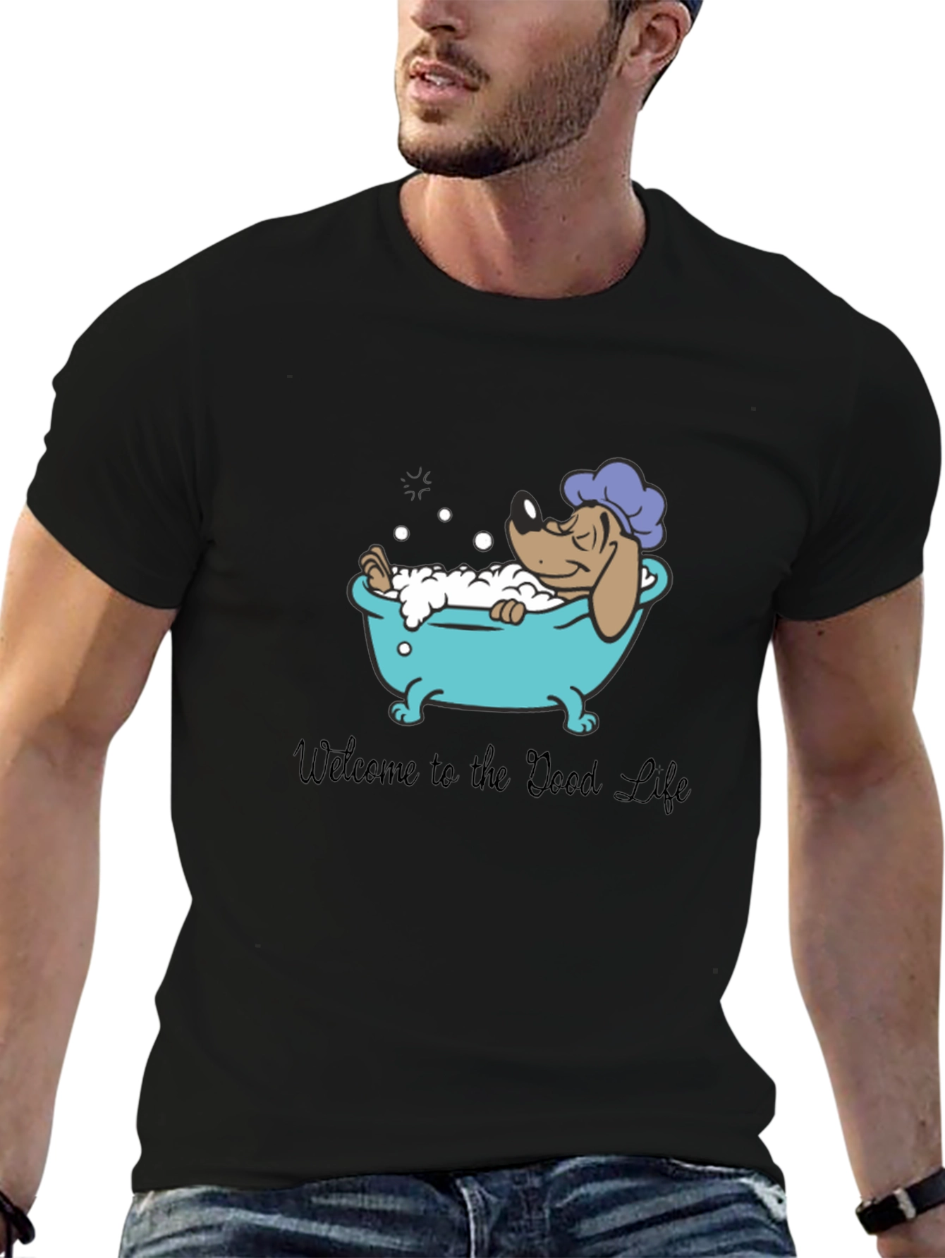 Relaxing Dog in Tub Graphic T-Shirt