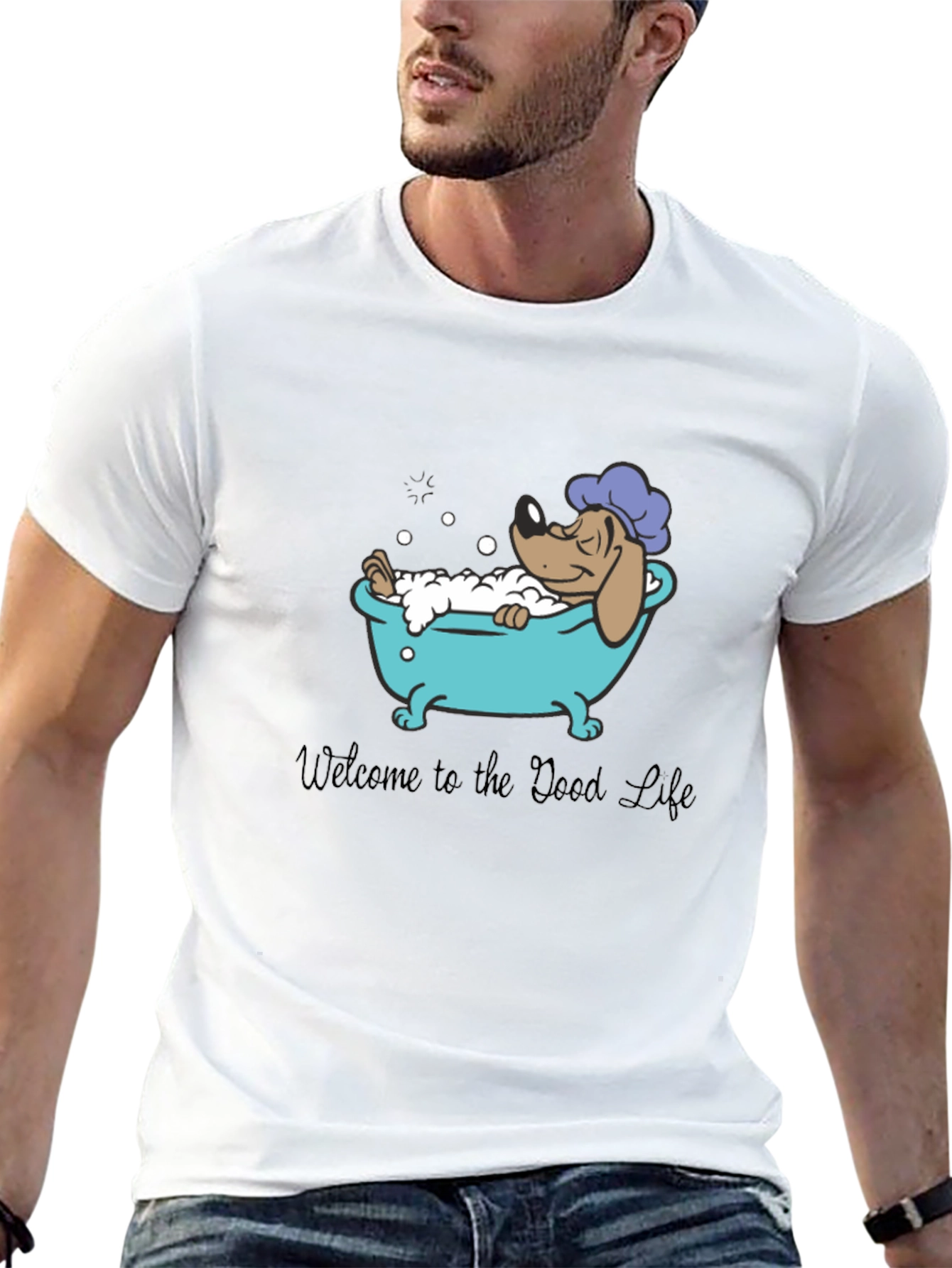 Relaxing Dog in Tub Graphic T-Shirt