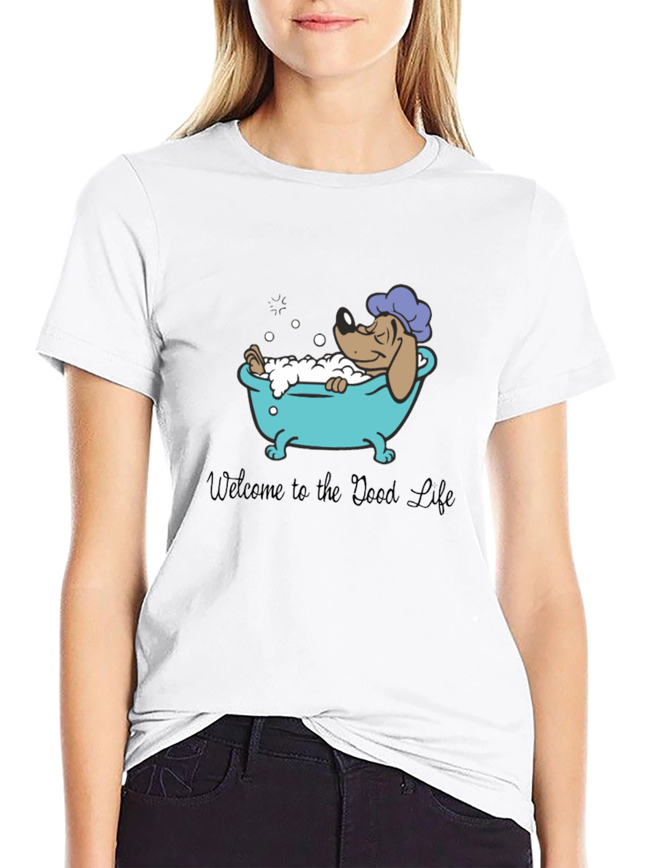Relaxing Dog in Tub Graphic T-Shirt