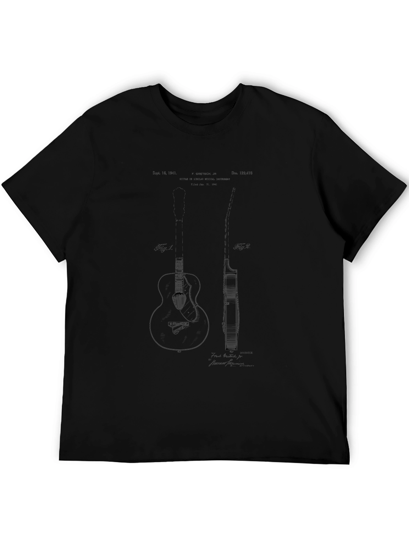 Guitar Patent Print T-Shirt - Musician Tee