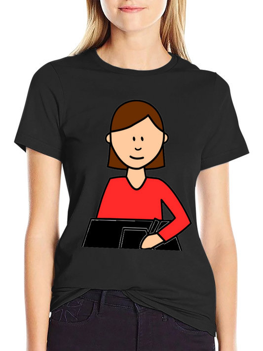 Cartoon Woman Writing T-Shirt - Black