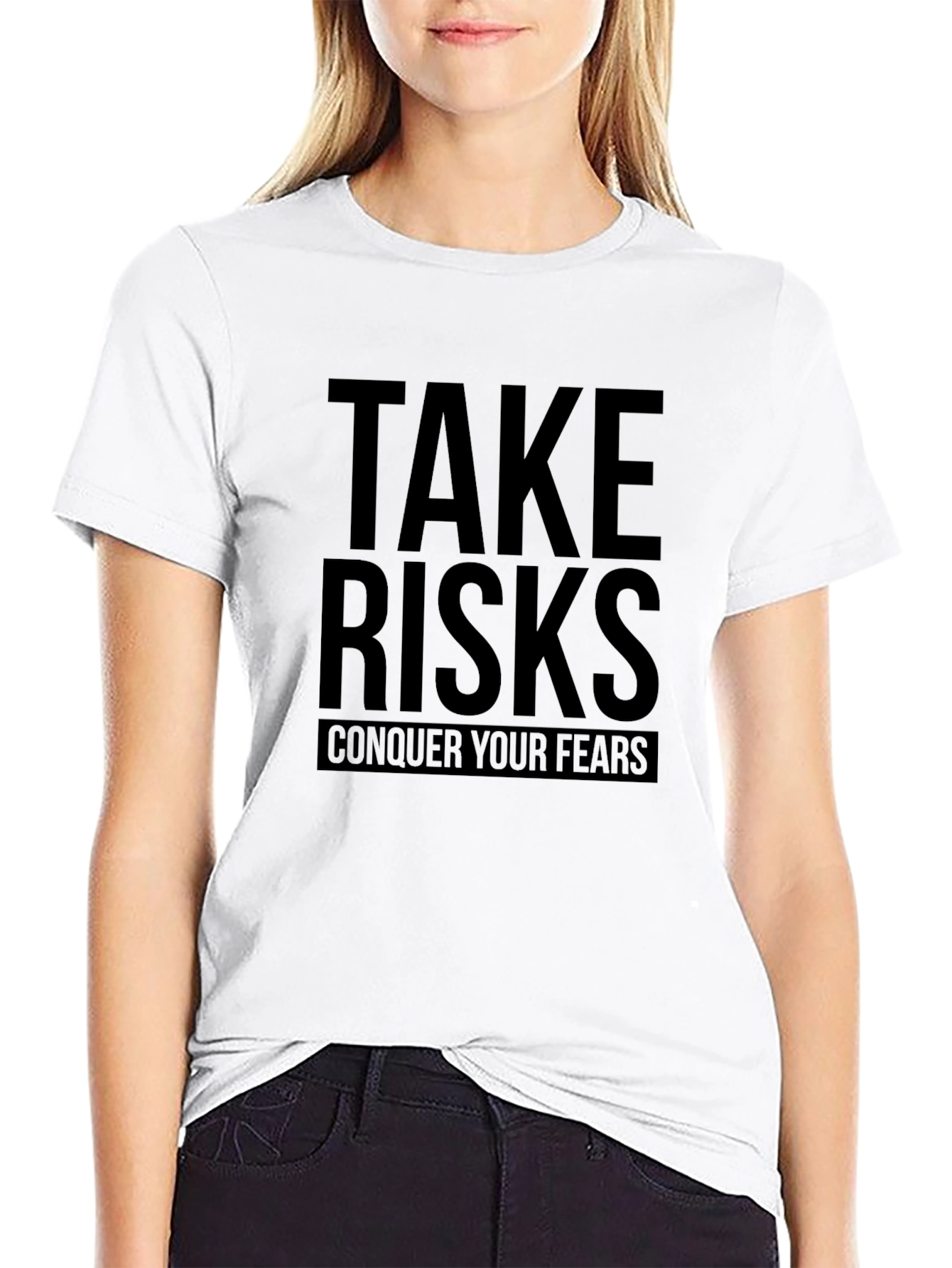 Take Risks Conquer Fears Black Graphic Tee
