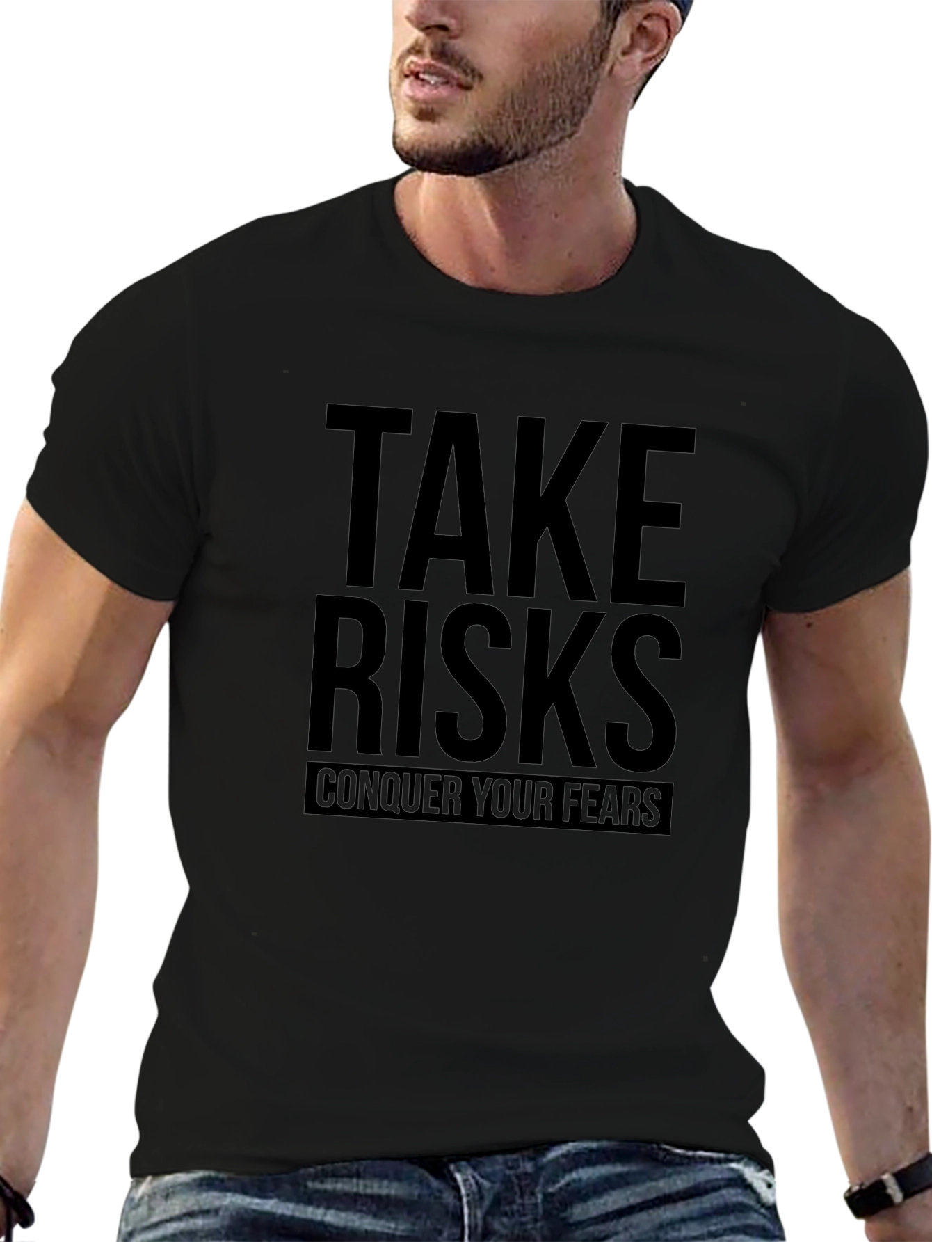 Take Risks Conquer Fears Black Graphic Tee