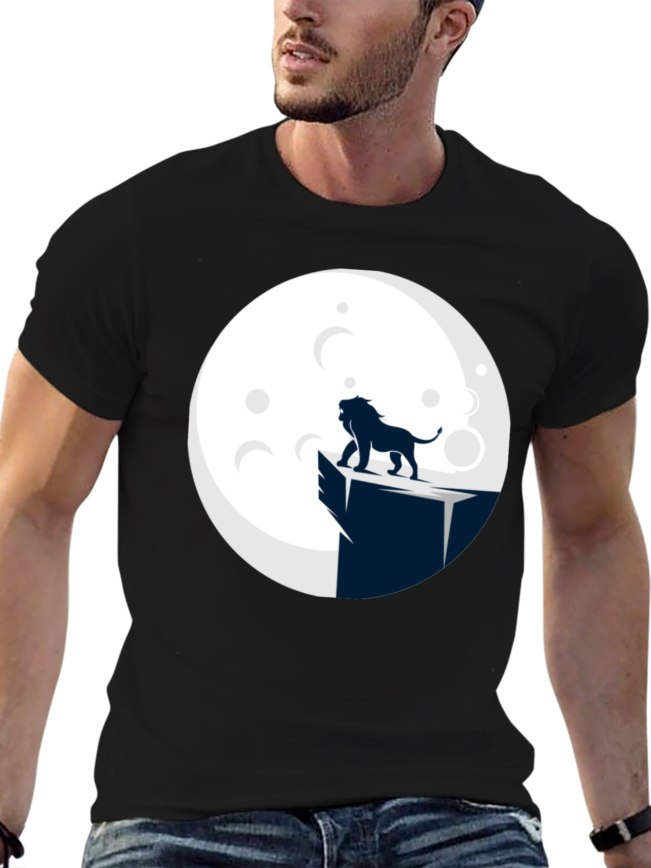 Lion Moon Graphic Tee - Black Cotton Blend