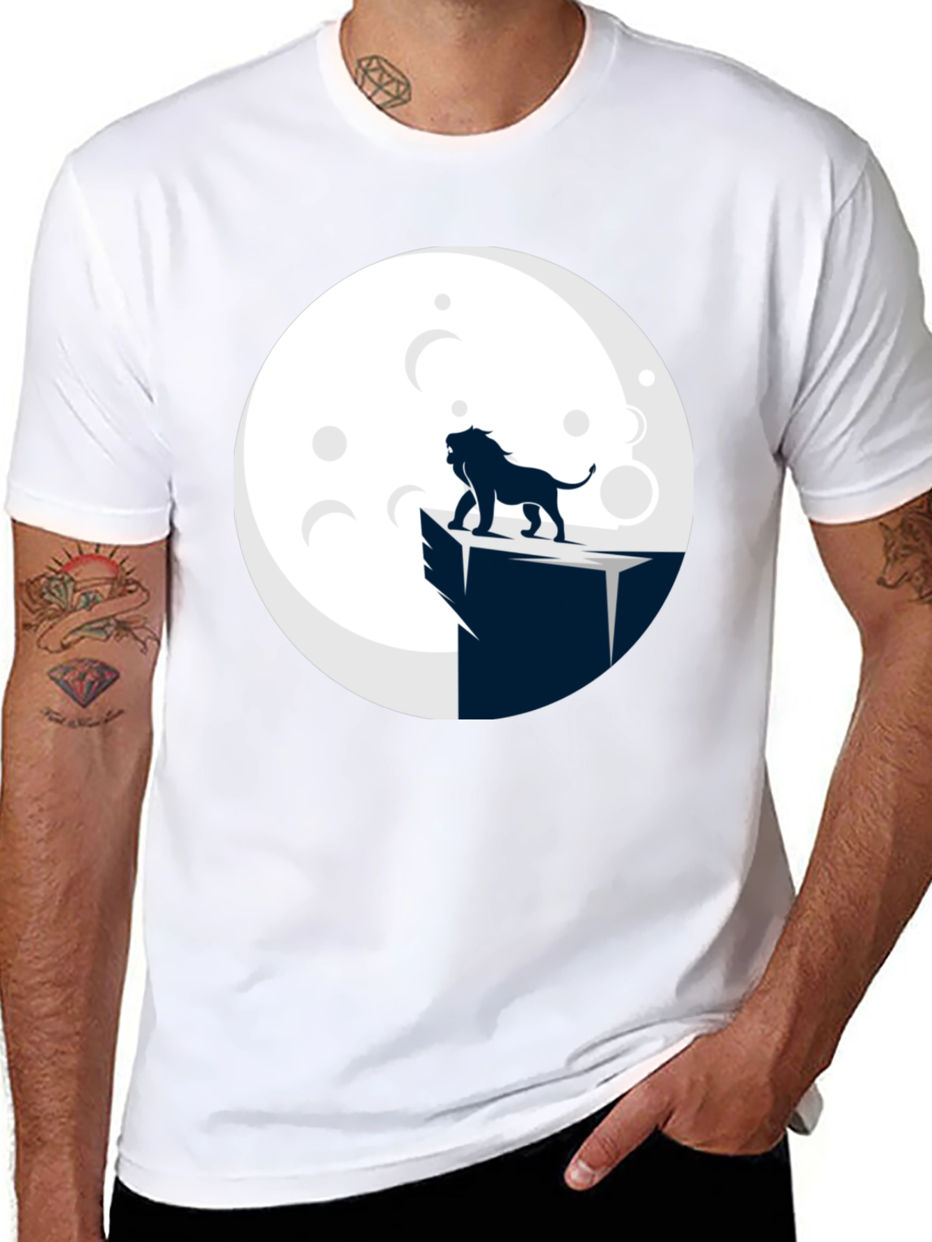 Lion Moon Graphic Tee - Black Cotton Blend