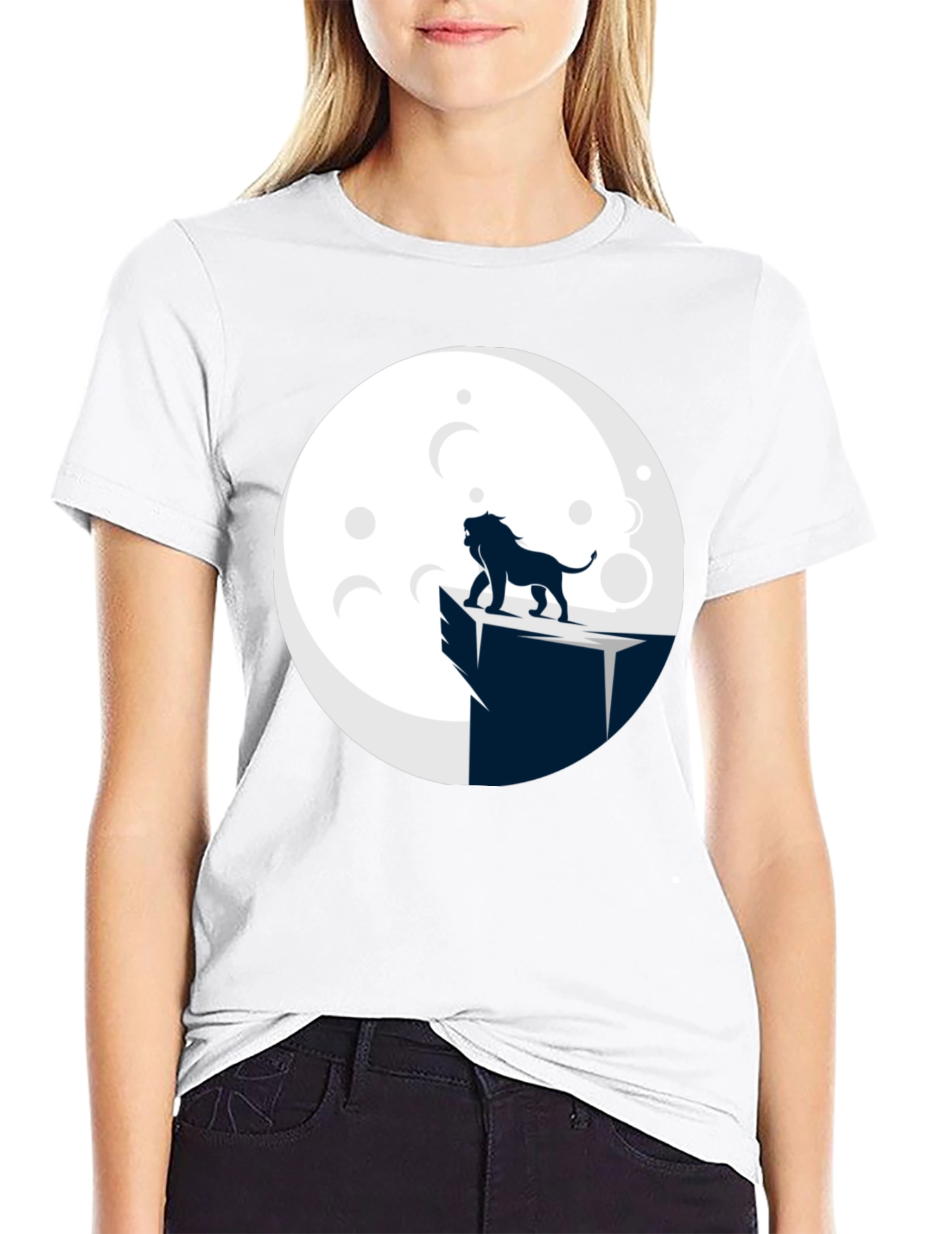 Lion Moon Graphic Tee - Black Cotton Blend