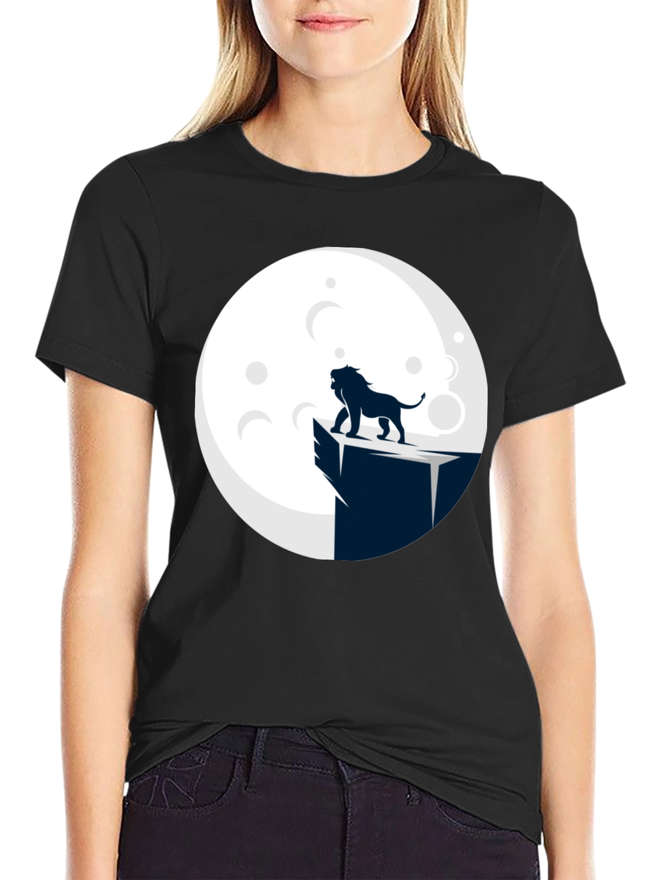 Lion Moon Graphic Tee - Black Cotton Blend