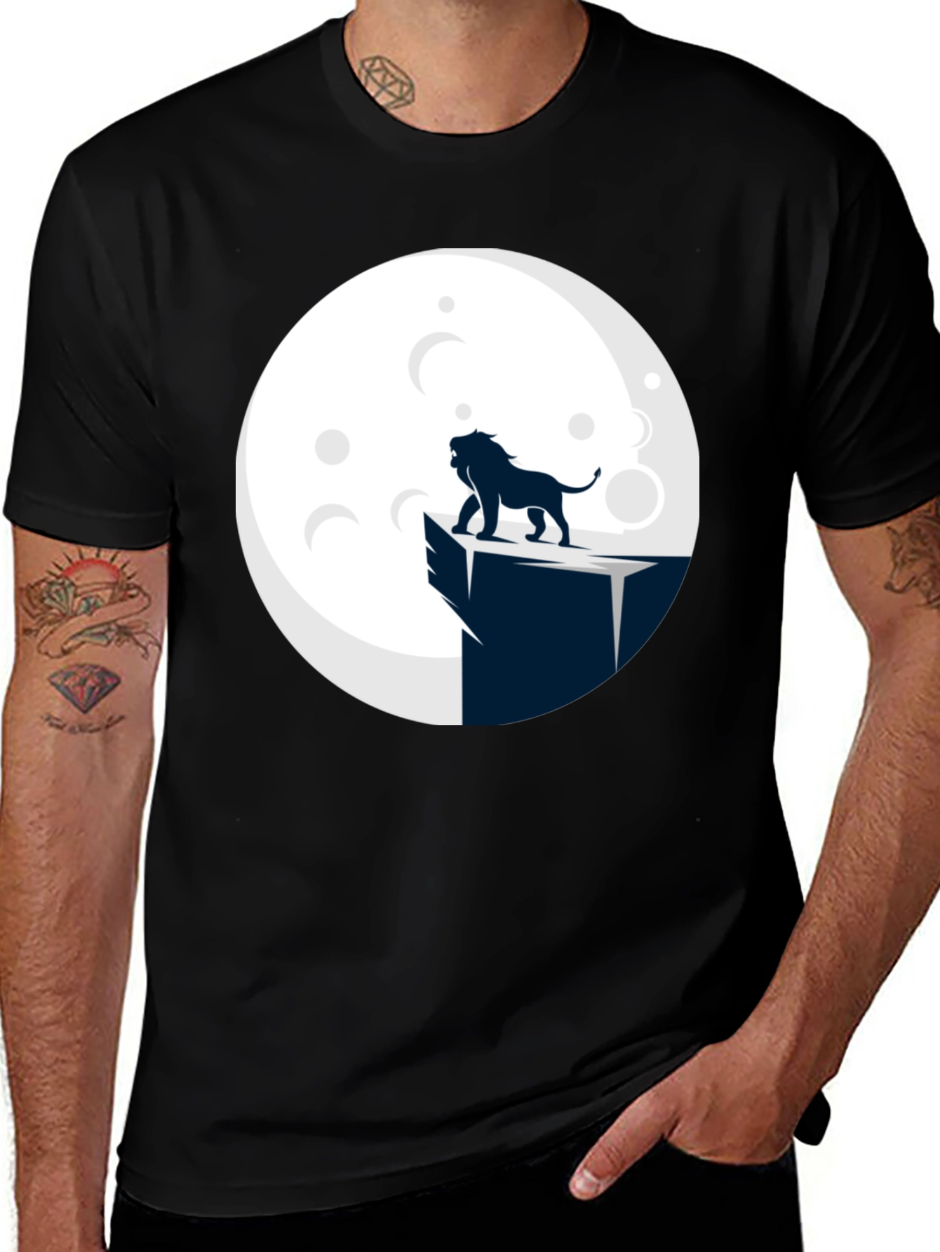 Lion Moon Graphic Tee - Black Cotton Blend