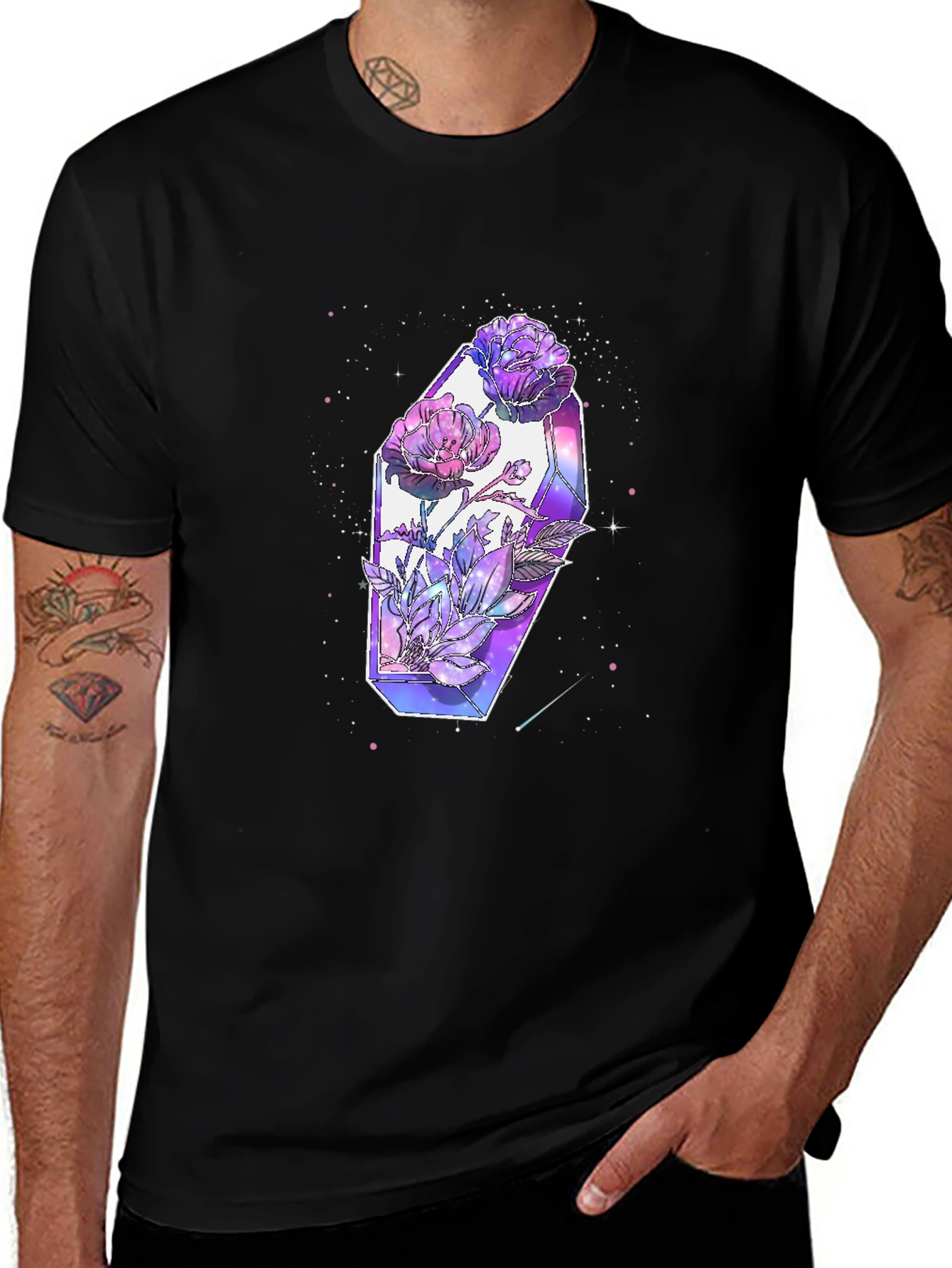 Crystal Flowers Graphic Tee - Modern Artistic Design