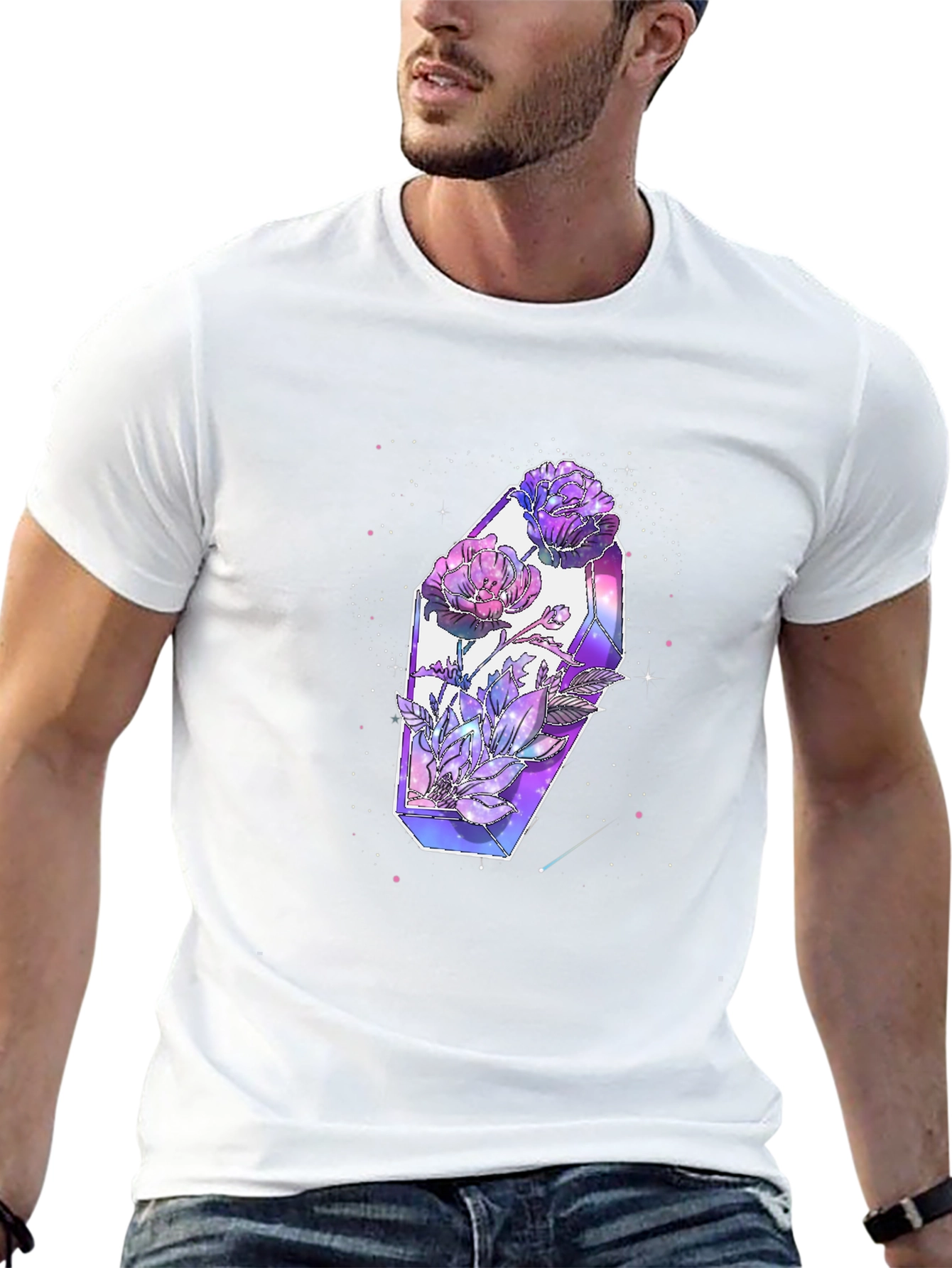 Crystal Flowers Graphic Tee - Modern Artistic Design