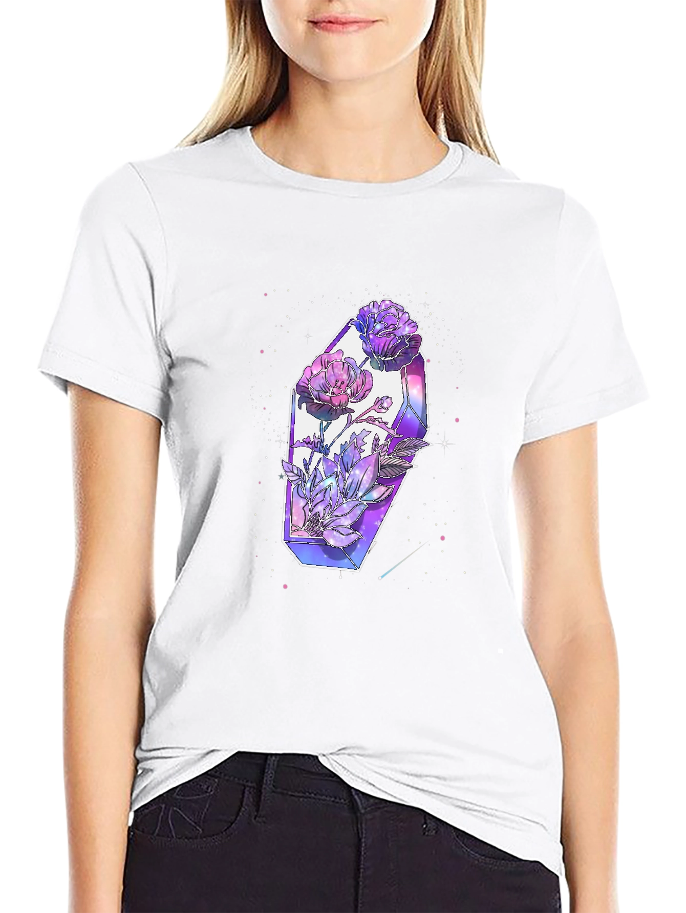 Crystal Flowers Graphic Tee - Modern Artistic Design