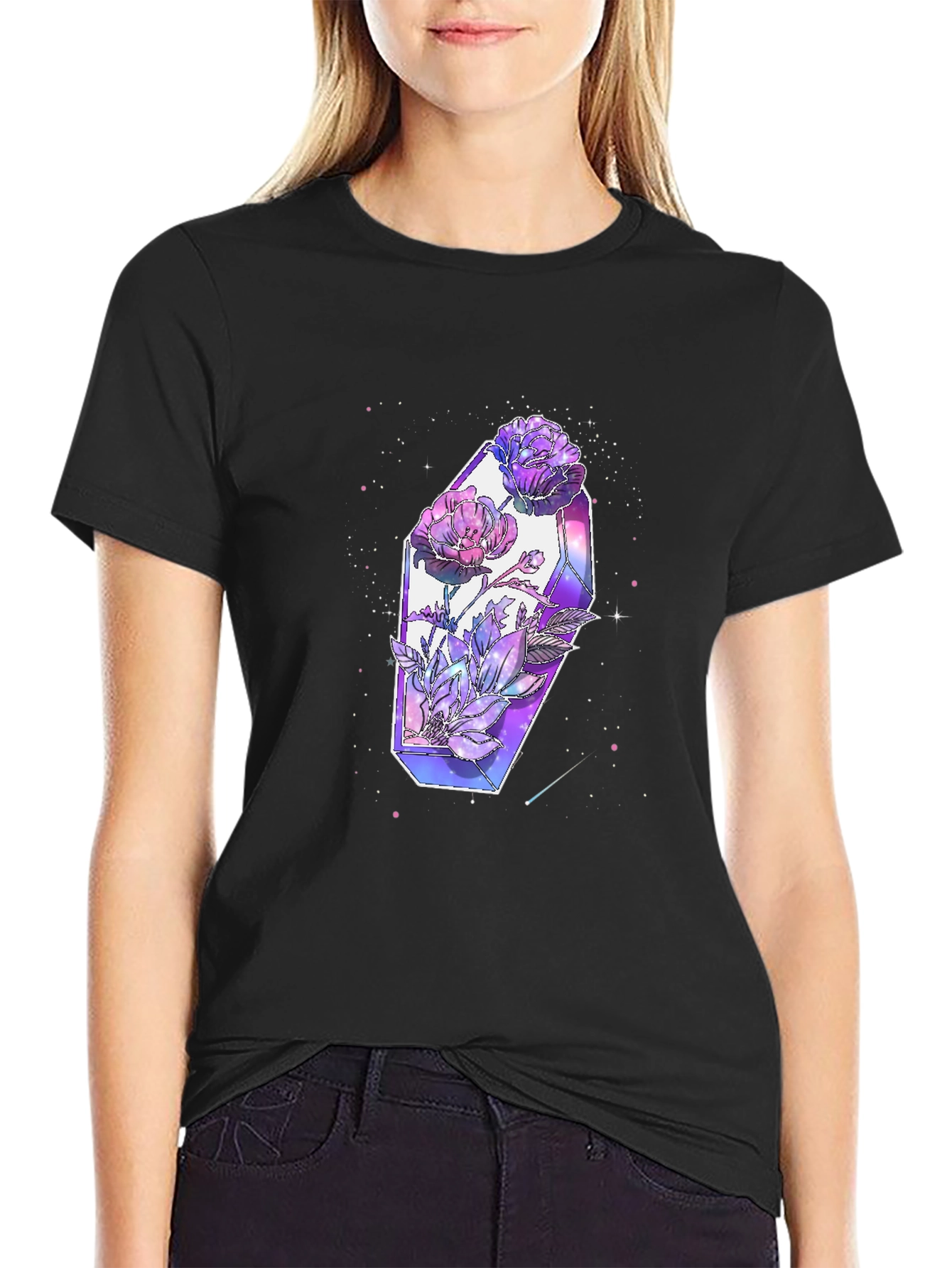 Crystal Flowers Graphic Tee - Modern Artistic Design