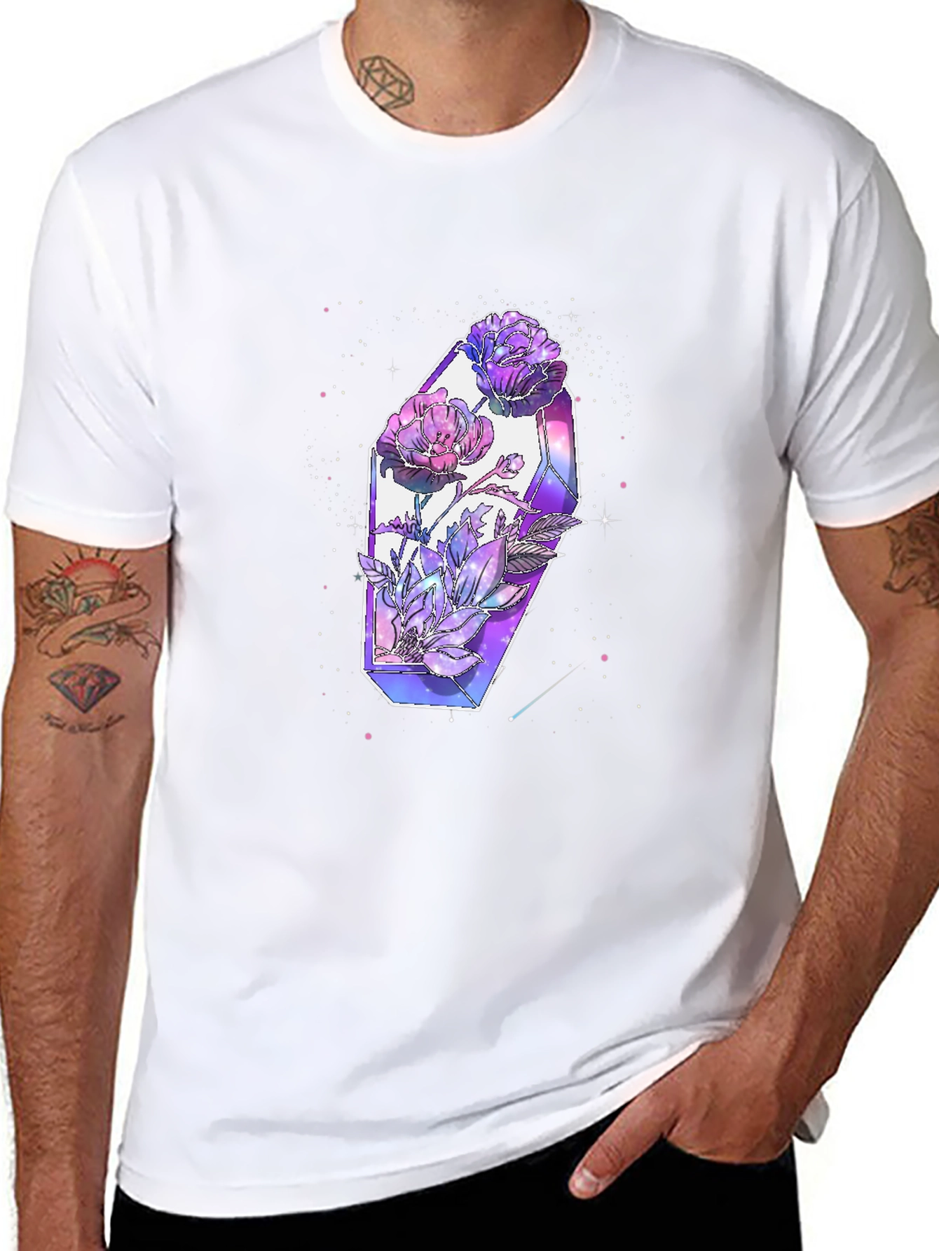 Crystal Flowers Graphic Tee - Modern Artistic Design