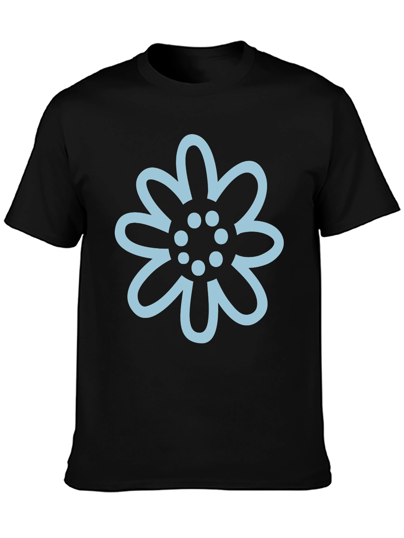 Black T-Shirt with Light Blue Flower Graphic