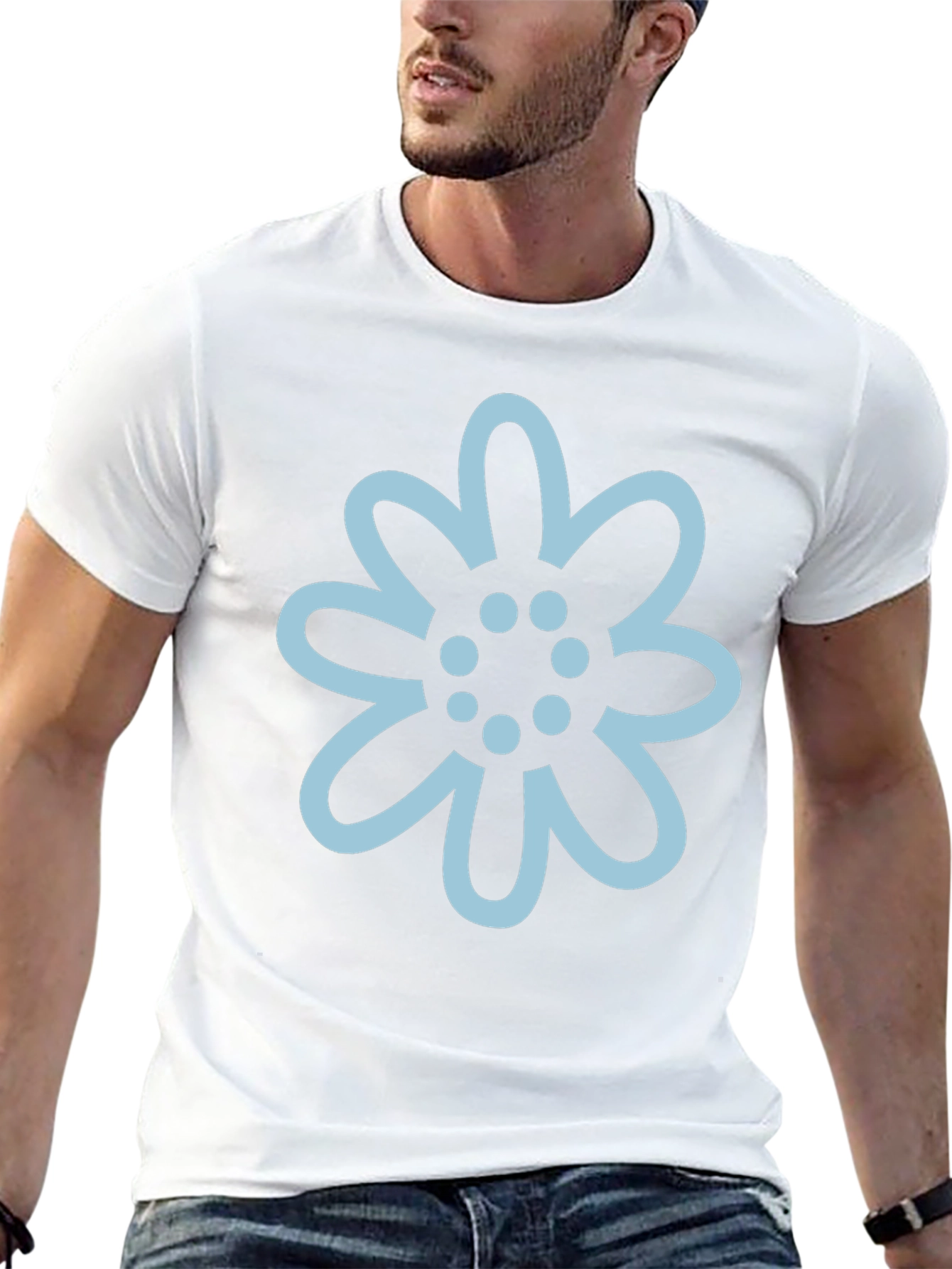 Black T-Shirt with Light Blue Flower Graphic