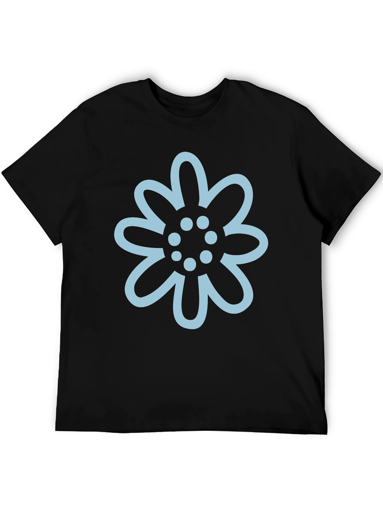 Black T-Shirt with Light Blue Flower Graphic