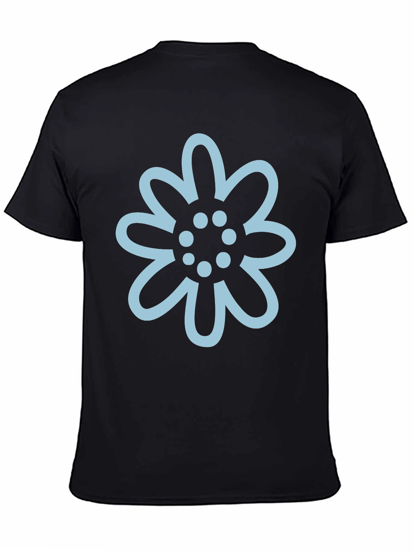 Black T-Shirt with Light Blue Flower Graphic
